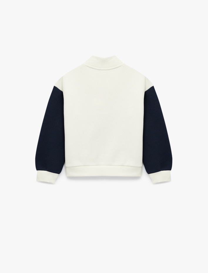 Kız Çocuk Yarım Fermuarlı Baskılı Uzun Kollu Dik Yaka Sweatshirt
