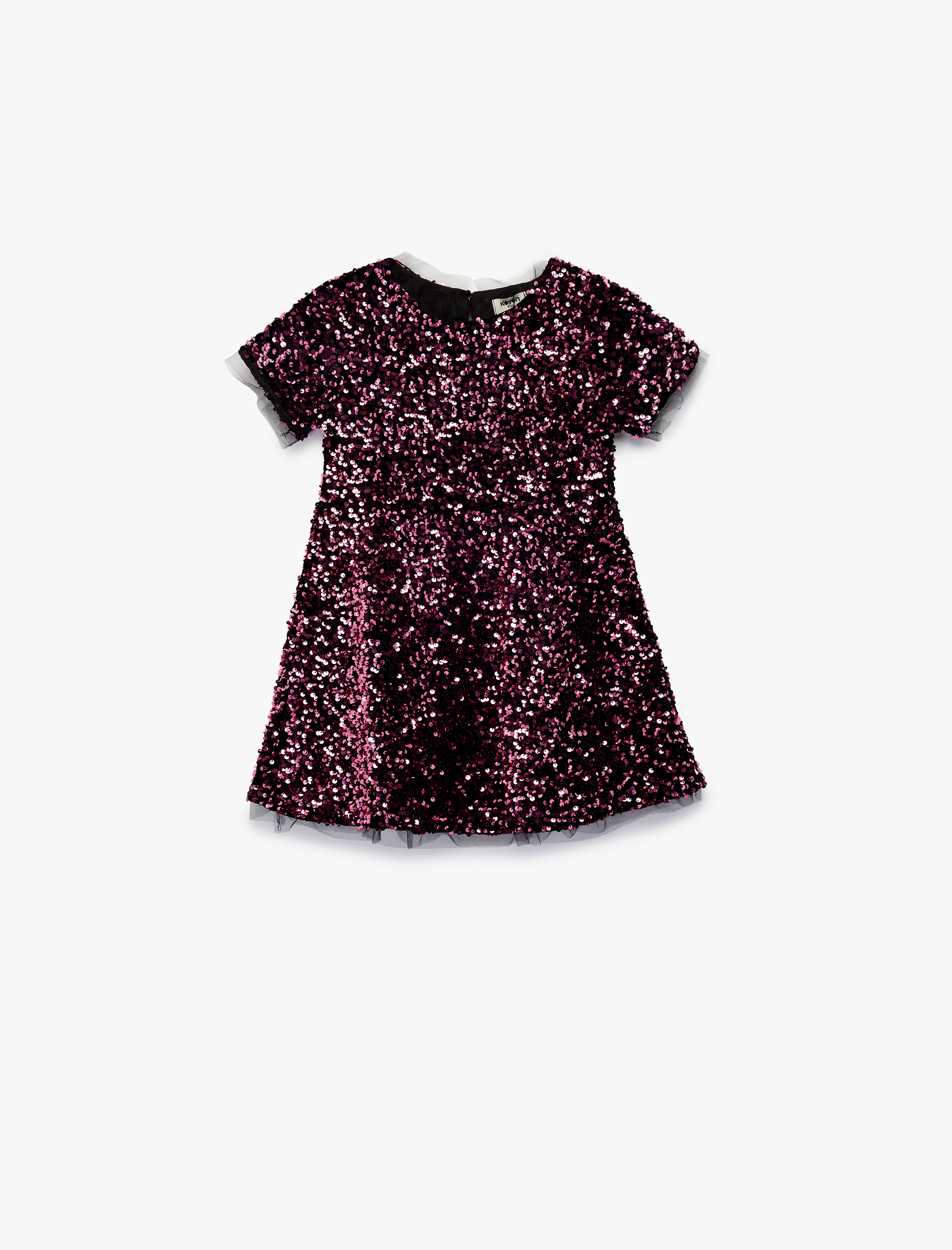  Kız Çocuk Parlak Pullu Payetli Bisiklet Yaka Kısa Kollu Elbise