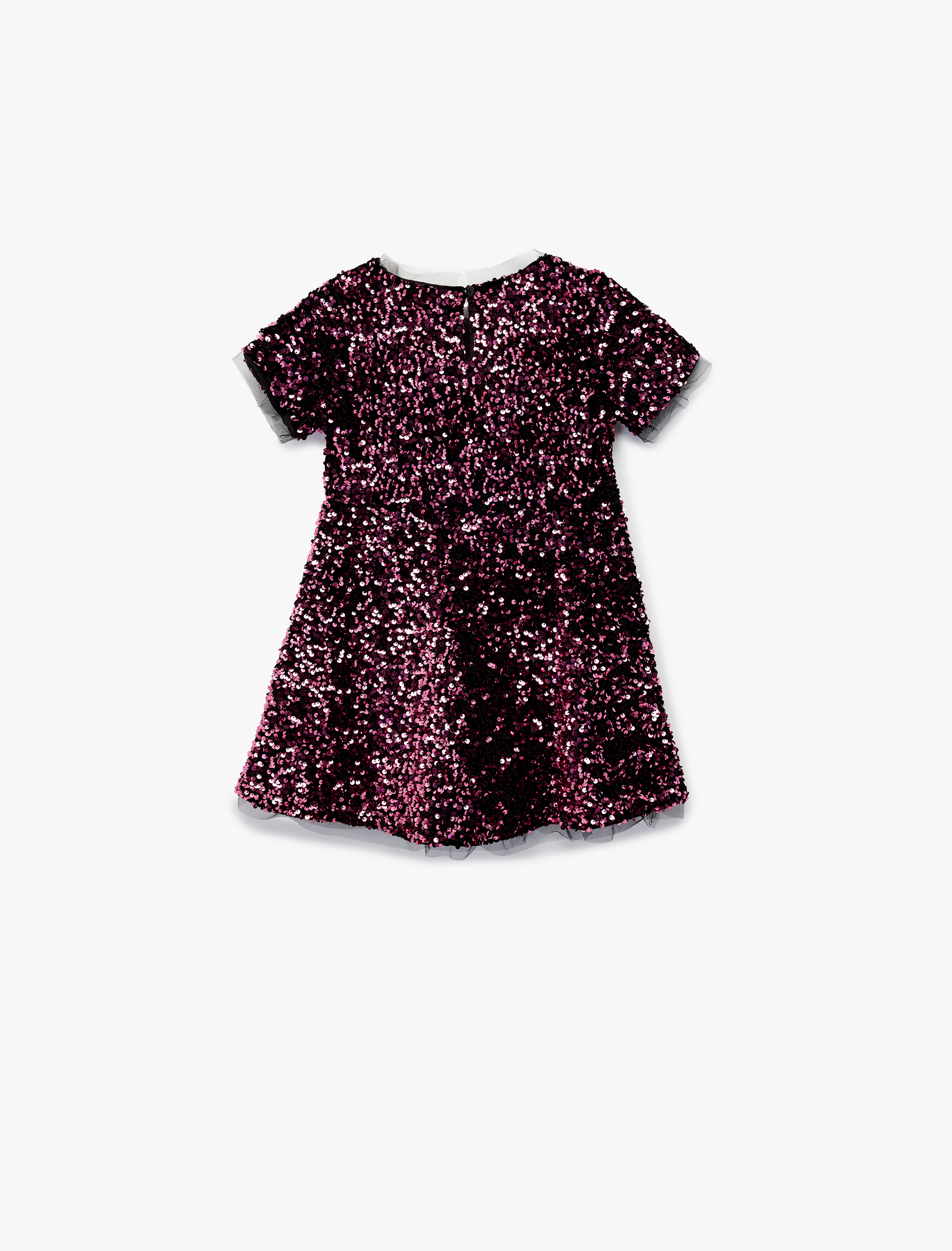  Kız Çocuk Parlak Pullu Payetli Bisiklet Yaka Kısa Kollu Elbise