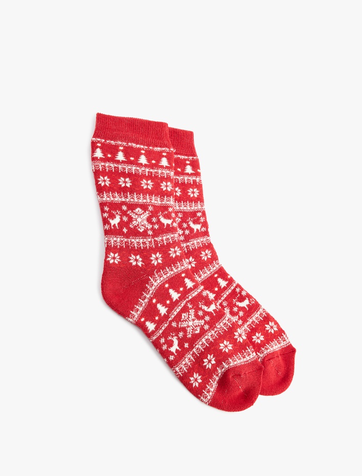 Kadın Pamuklu Soket Havlu Yılbaşı Temalı Çorap