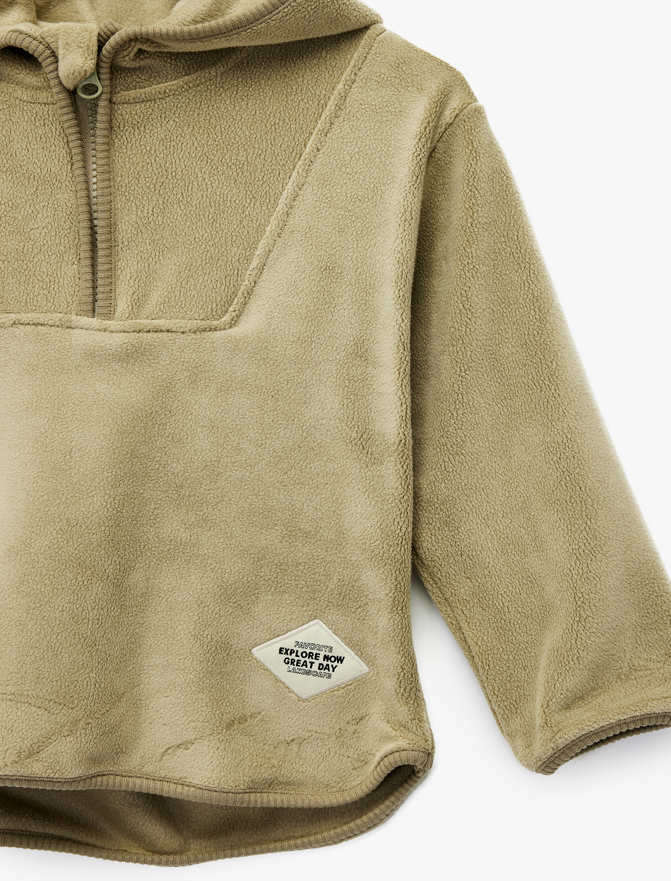  Erkek Bebek Uzun Kollu Yarım Fermuarlı Polar Kapşonlu Sweatshirt