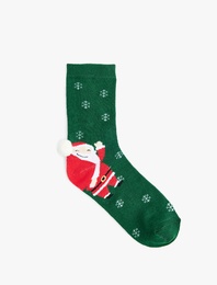 Yılbaşı Temalı Ponpon Detaylı Pamuklu Soket Çorap