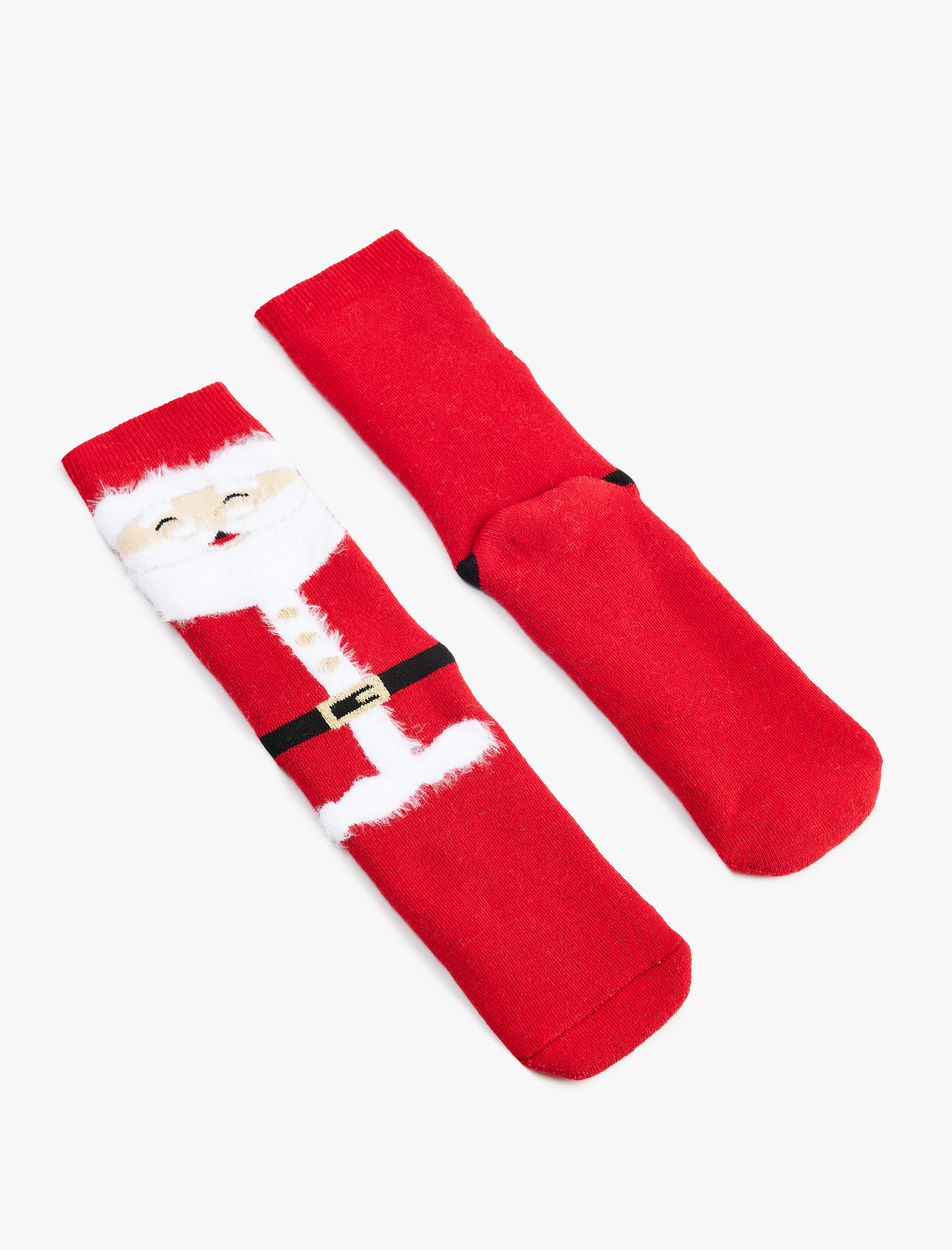  Kadın Noel Baba Baskılı Tüy Detaylı Pamuklu Havlu Soket Çorap