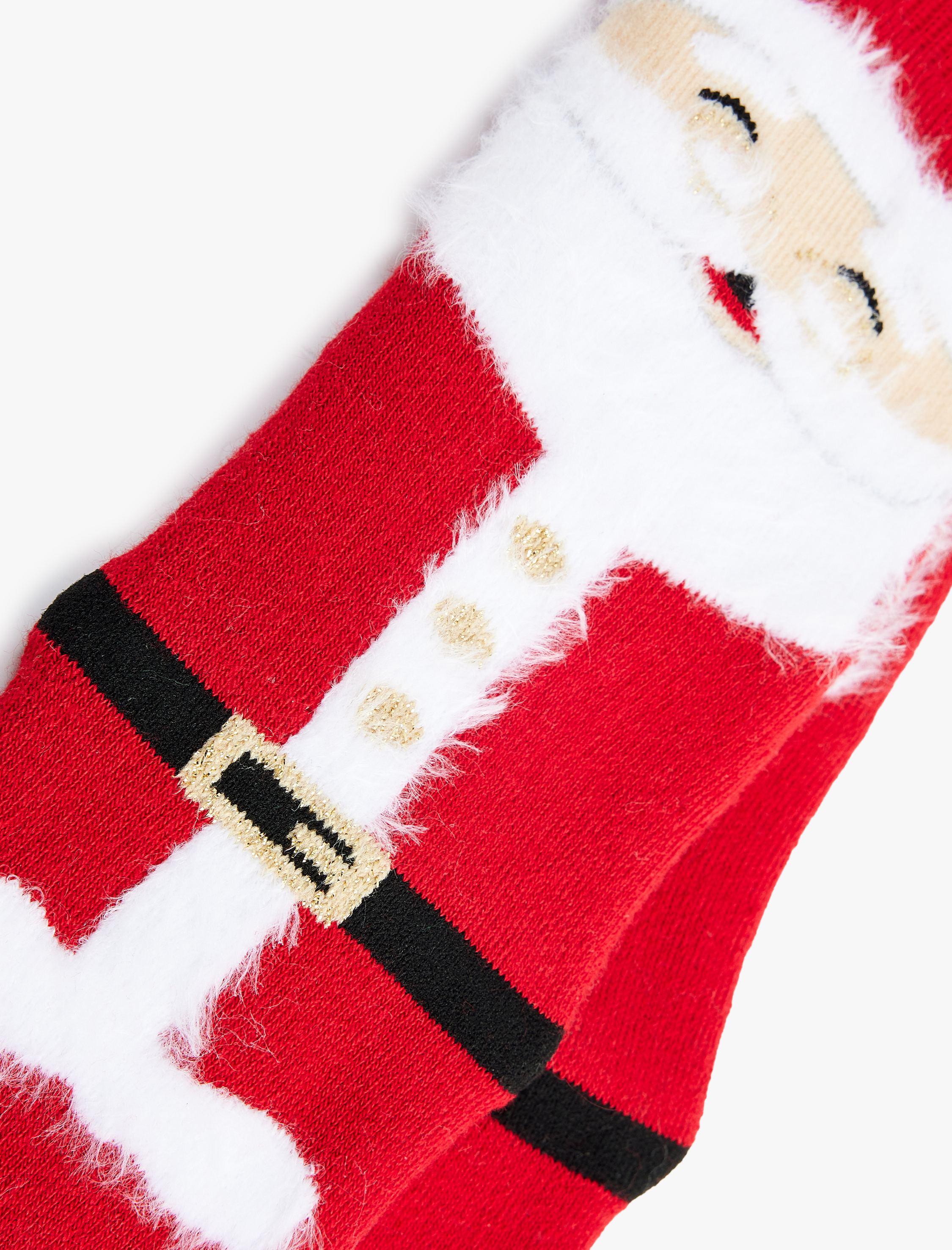  Kadın Noel Baba Baskılı Tüy Detaylı Pamuklu Havlu Soket Çorap