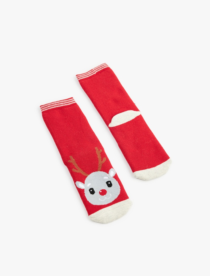 Kız Çocuk Geyik Detaylı Pamuklu Havlu Çorap