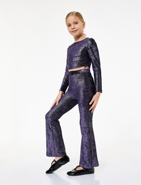 Parlak Detaylı Beli Lastikli Slim Fit İspanyol Paça Pantolon