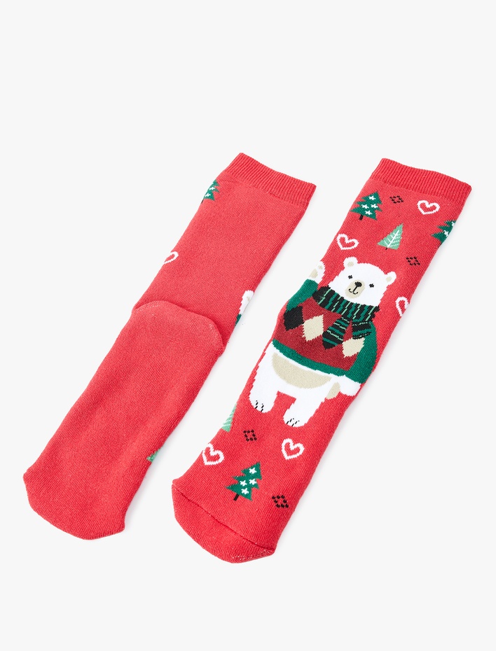 Kadın Kalın Pamuklu Yılbaşı Temalı Soket Çorap