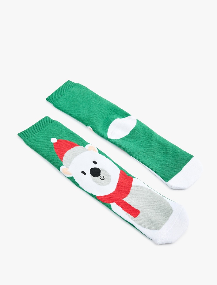 Kadın Pamuklu Yılbaşı Temalı Kalın Soket Çorap