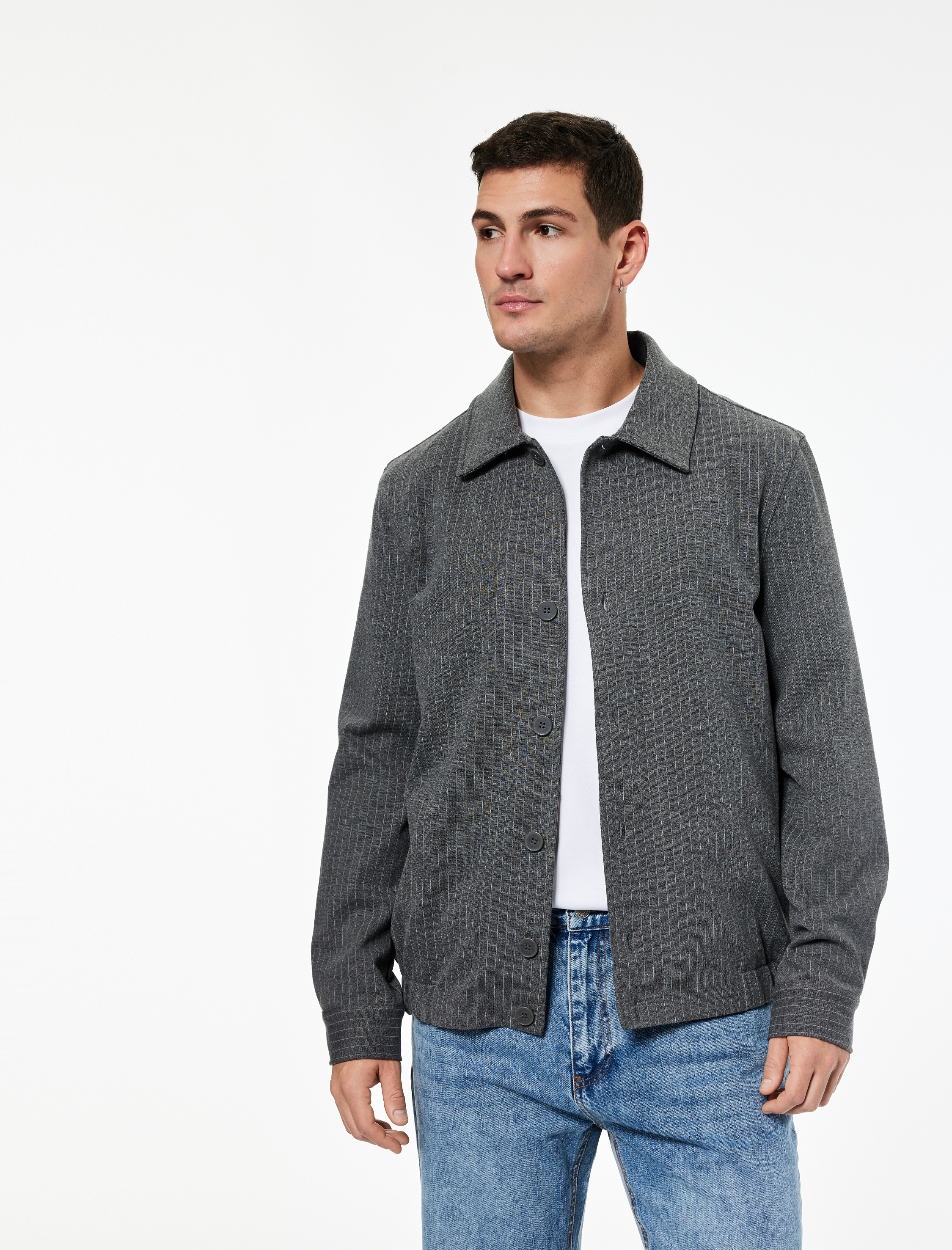 Viskon Karışımlı Uzun Kollu Cepli Klasik Yaka Gömlek Ceket