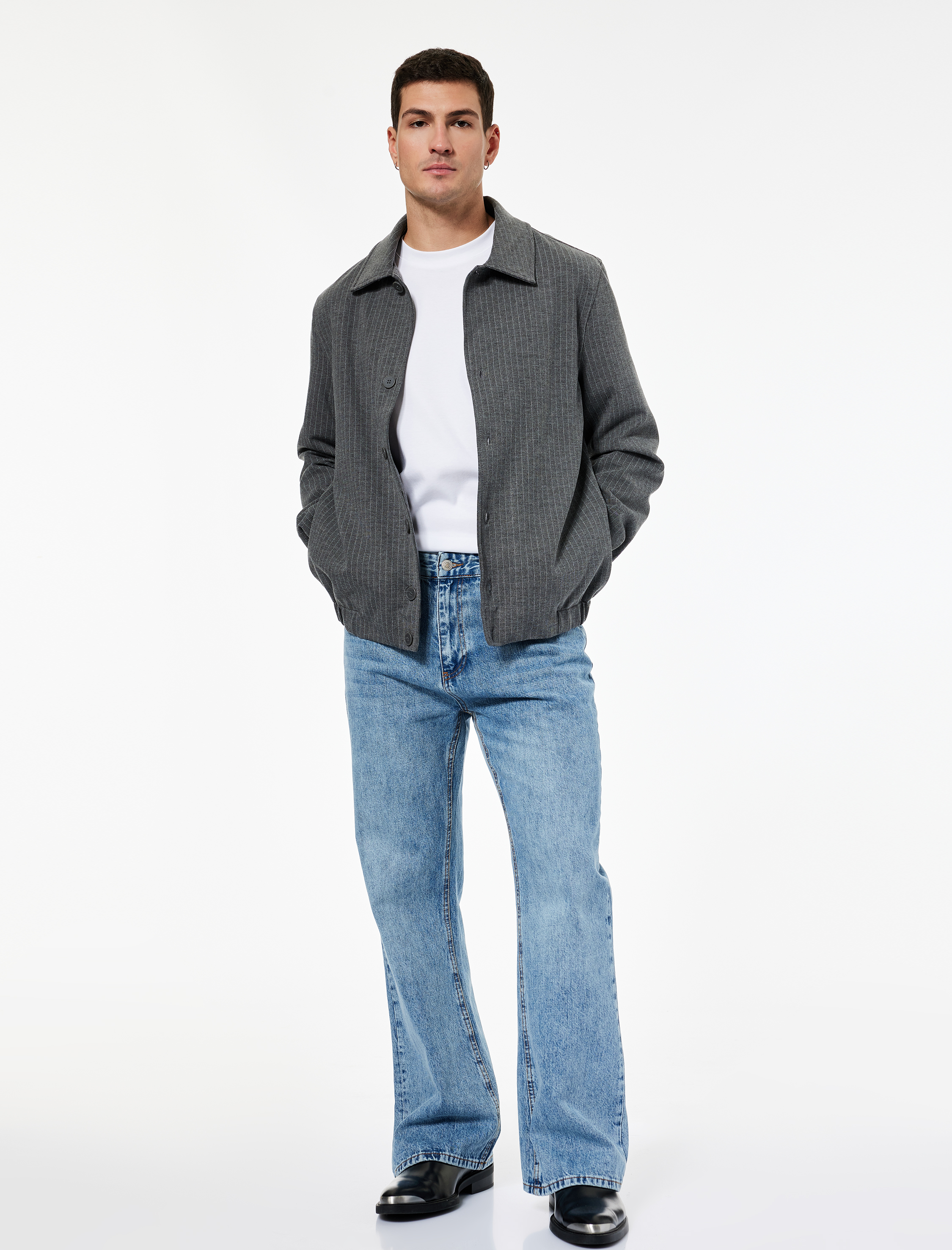 Viskon Karışımlı Uzun Kollu Cepli Klasik Yaka Gömlek Ceket