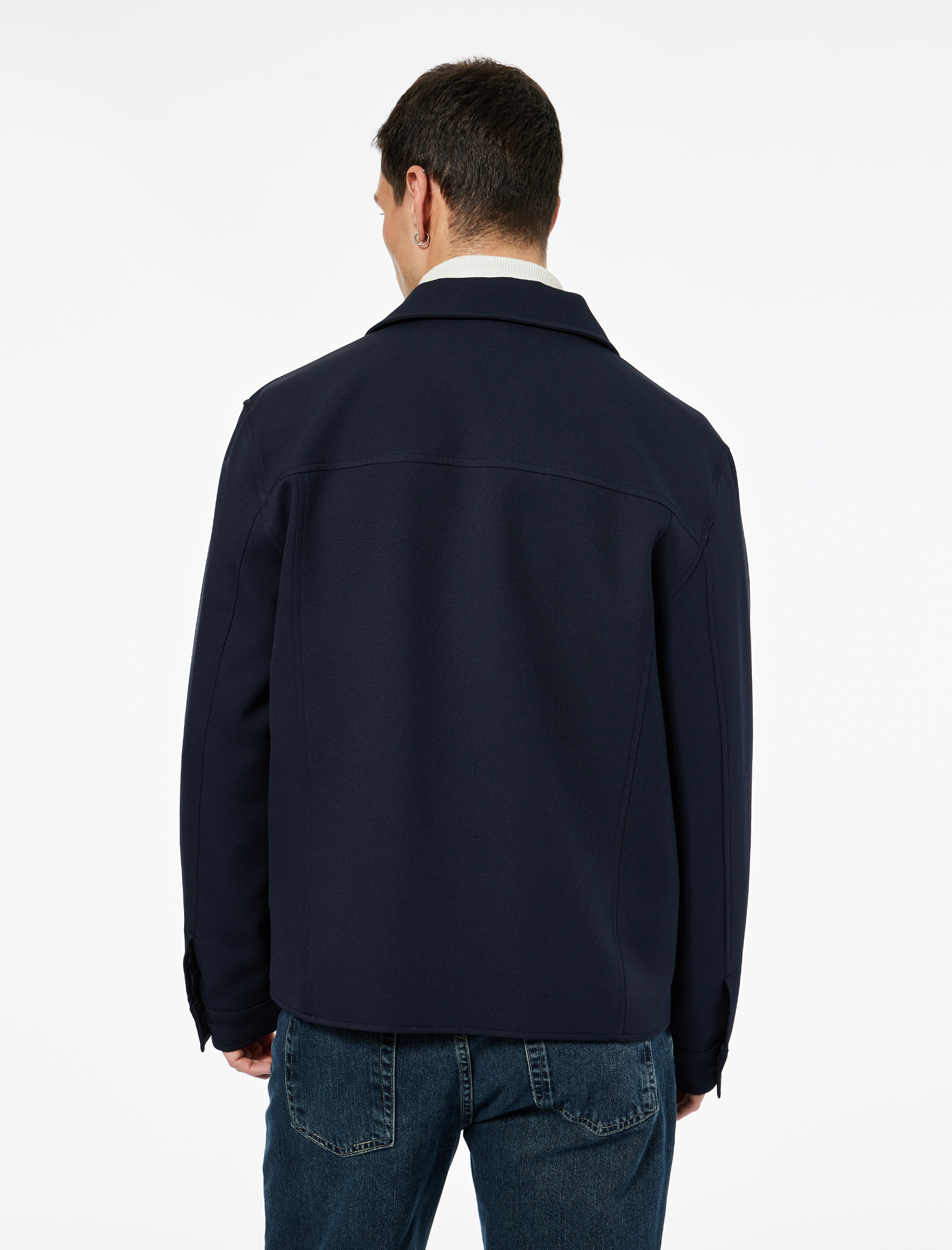 Uzun Kollu Cep Detaylı Düğmeli Gömlek Yaka Slim Fit Mevsimlik Ceket