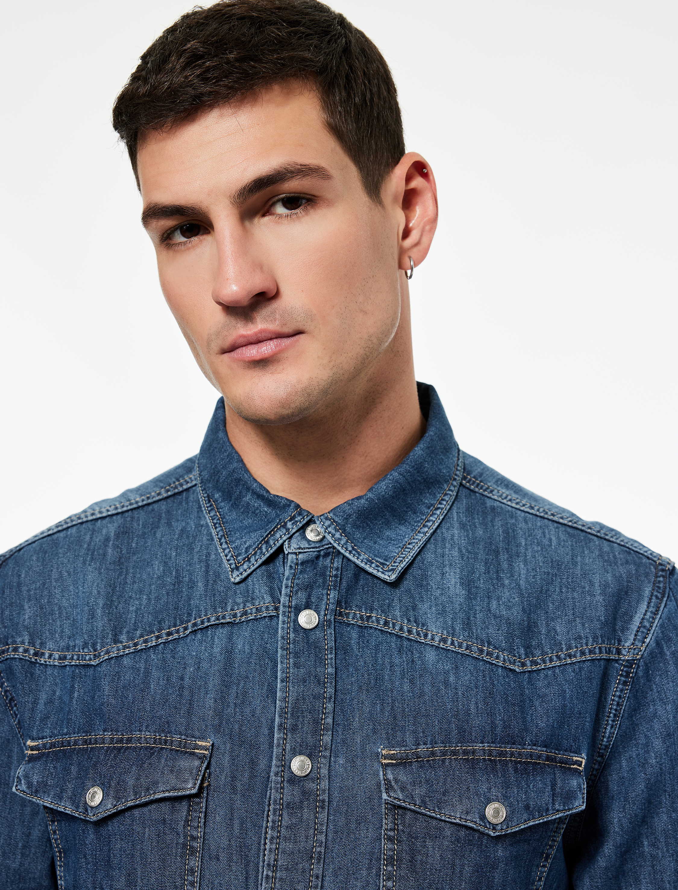   Pamuklu Uzun Kollu Kapaklı Cepli Düğmeli Gömlek Yaka Jean Ceket