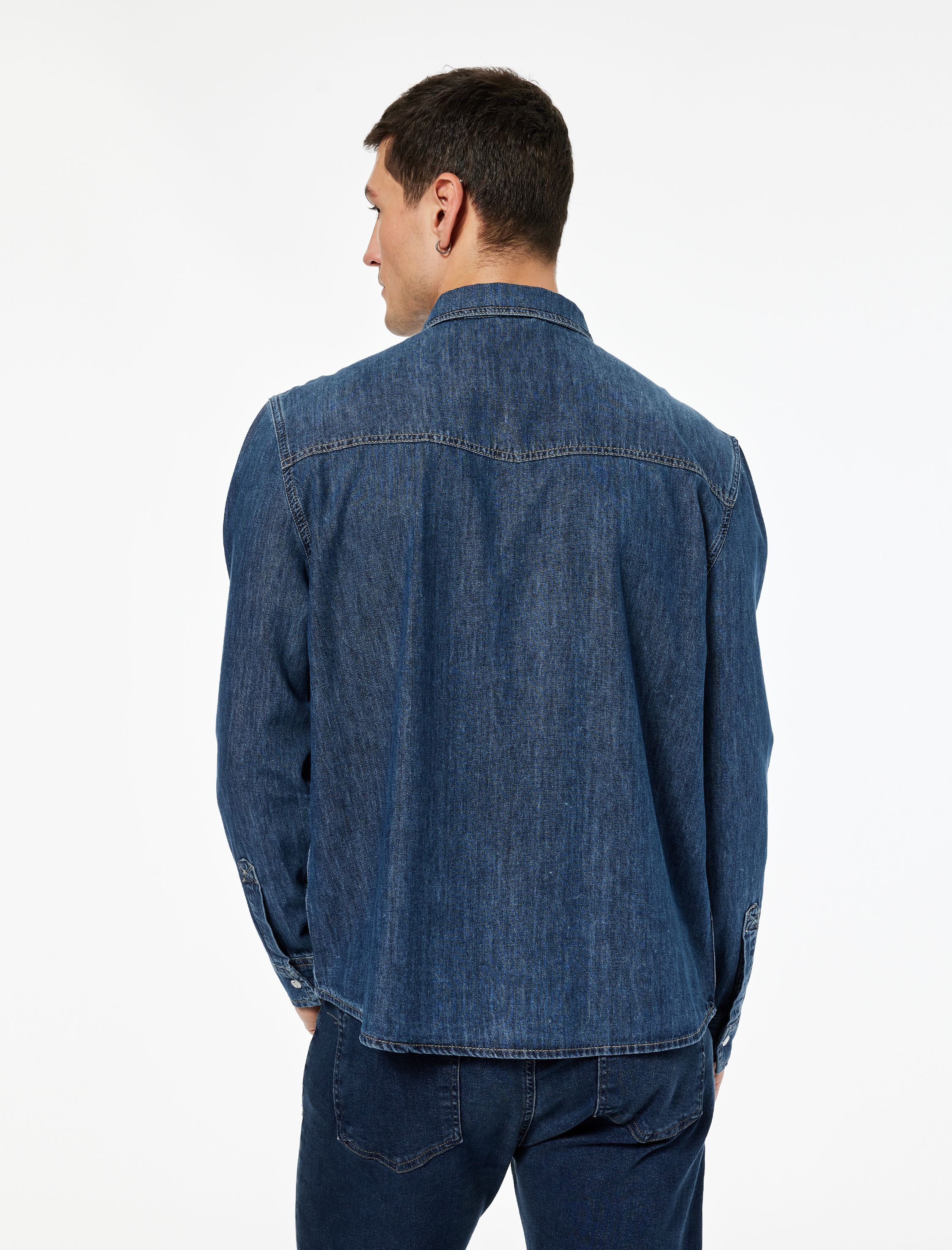   Pamuklu Uzun Kollu Kapaklı Cepli Düğmeli Gömlek Yaka Jean Ceket