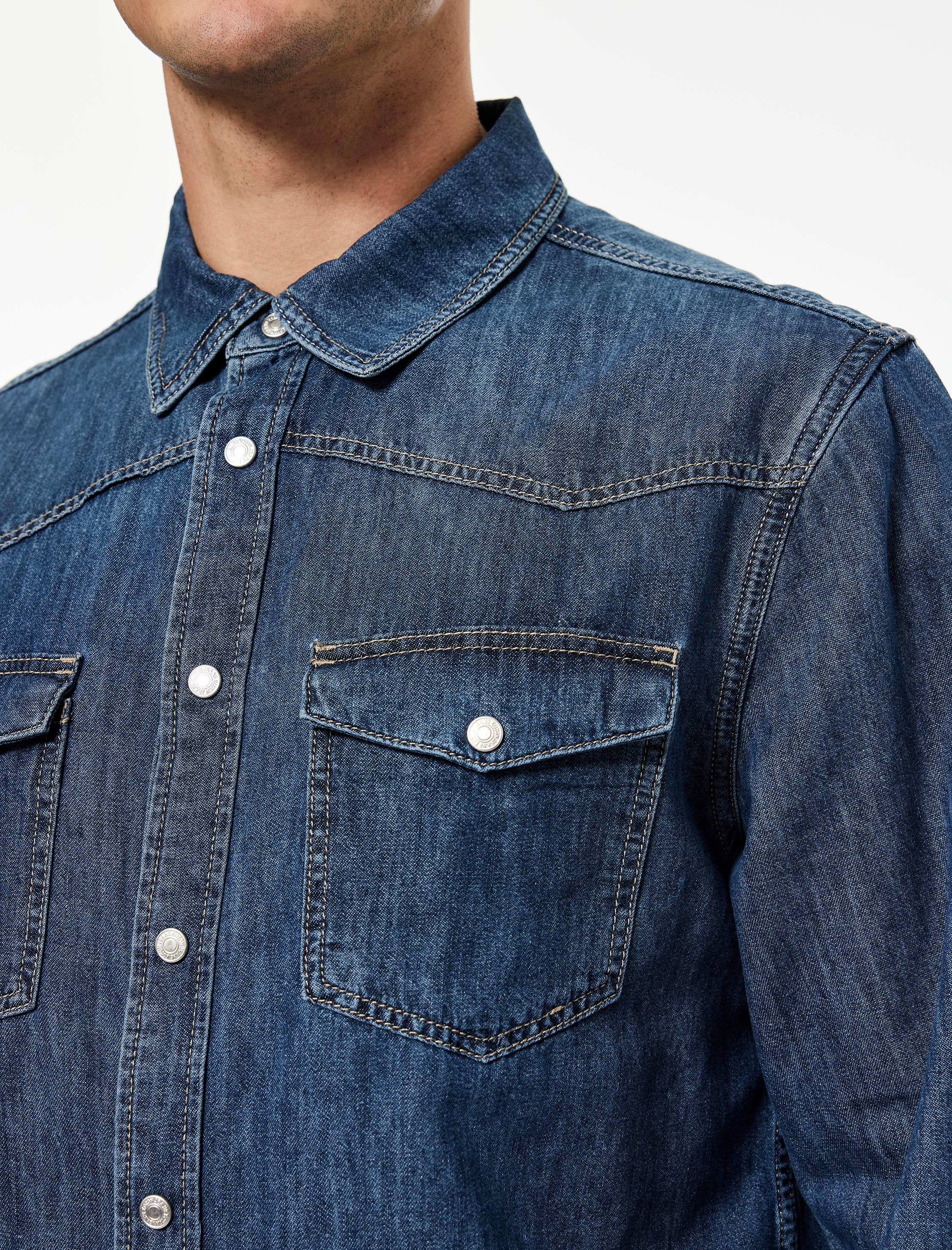   Pamuklu Uzun Kollu Kapaklı Cepli Düğmeli Gömlek Yaka Jean Ceket