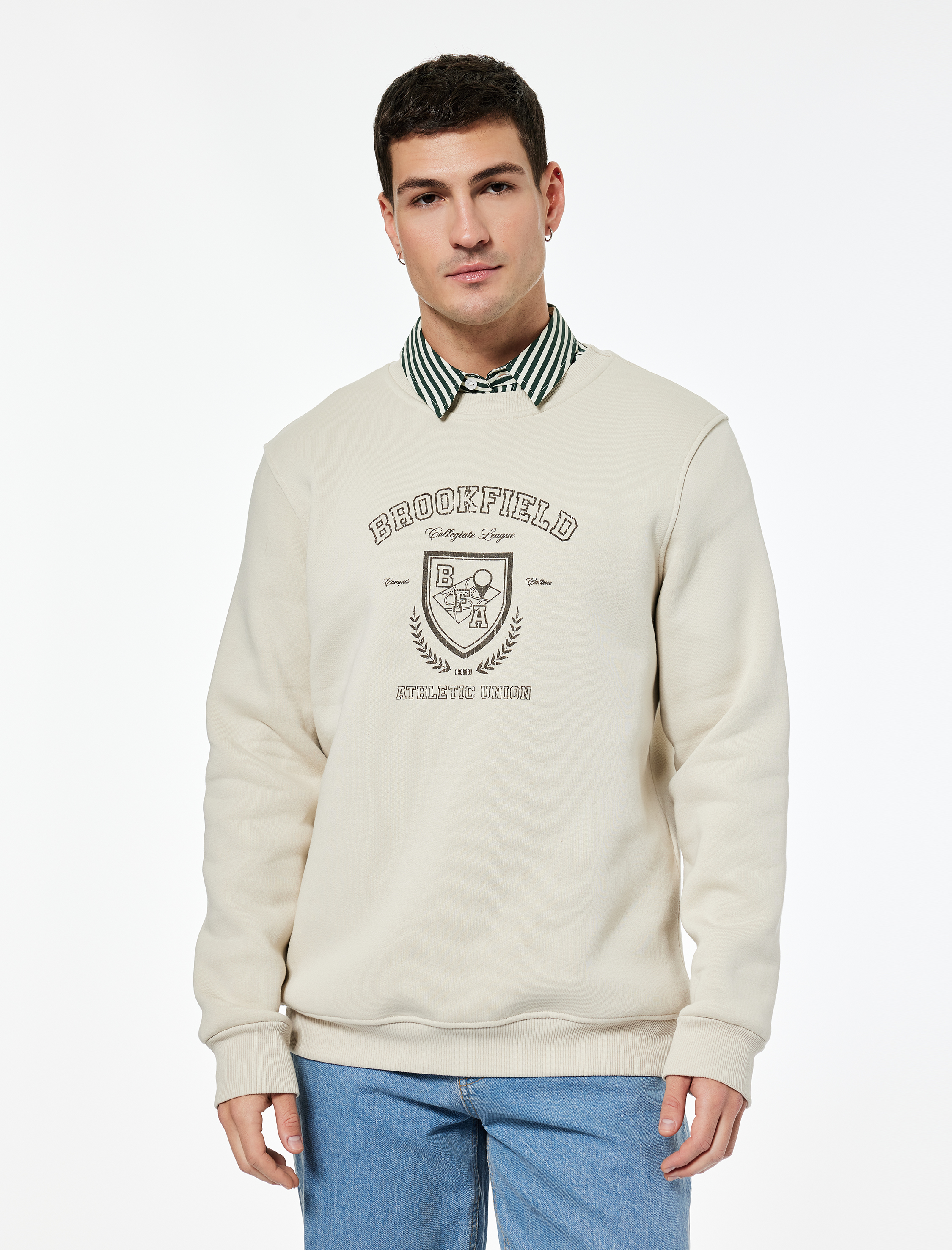   Uzun Kollu Bisiklet Yaka Baskılı Sweatshirt