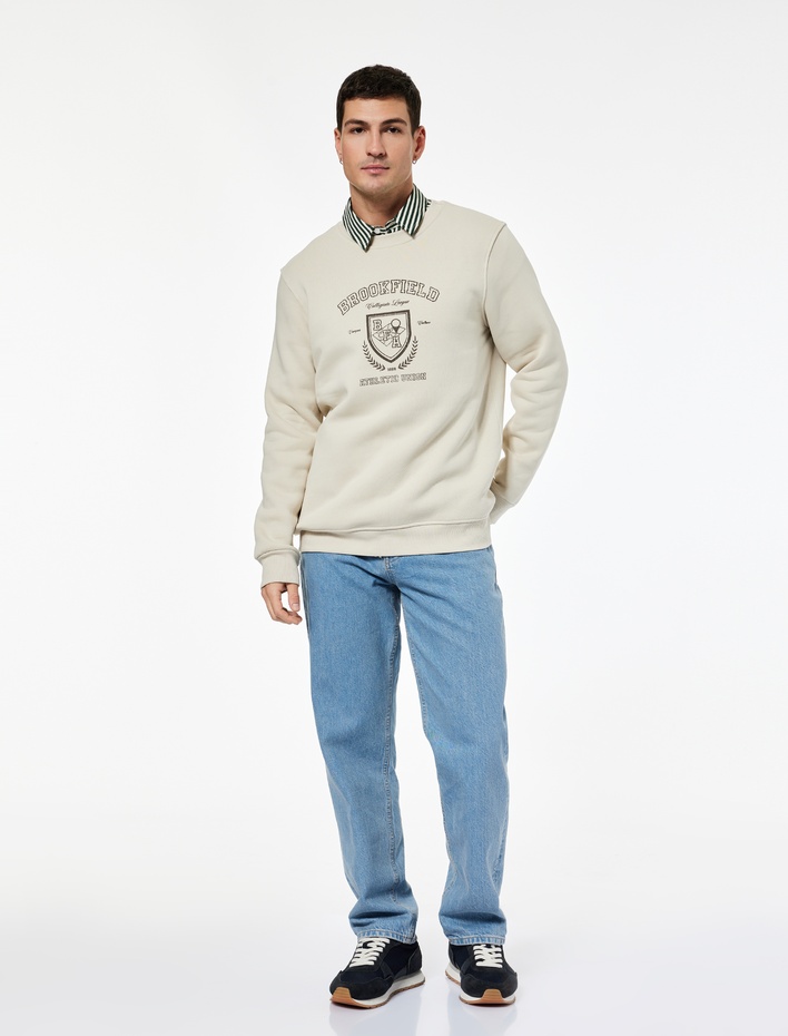  Uzun Kollu Bisiklet Yaka Baskılı Sweatshirt