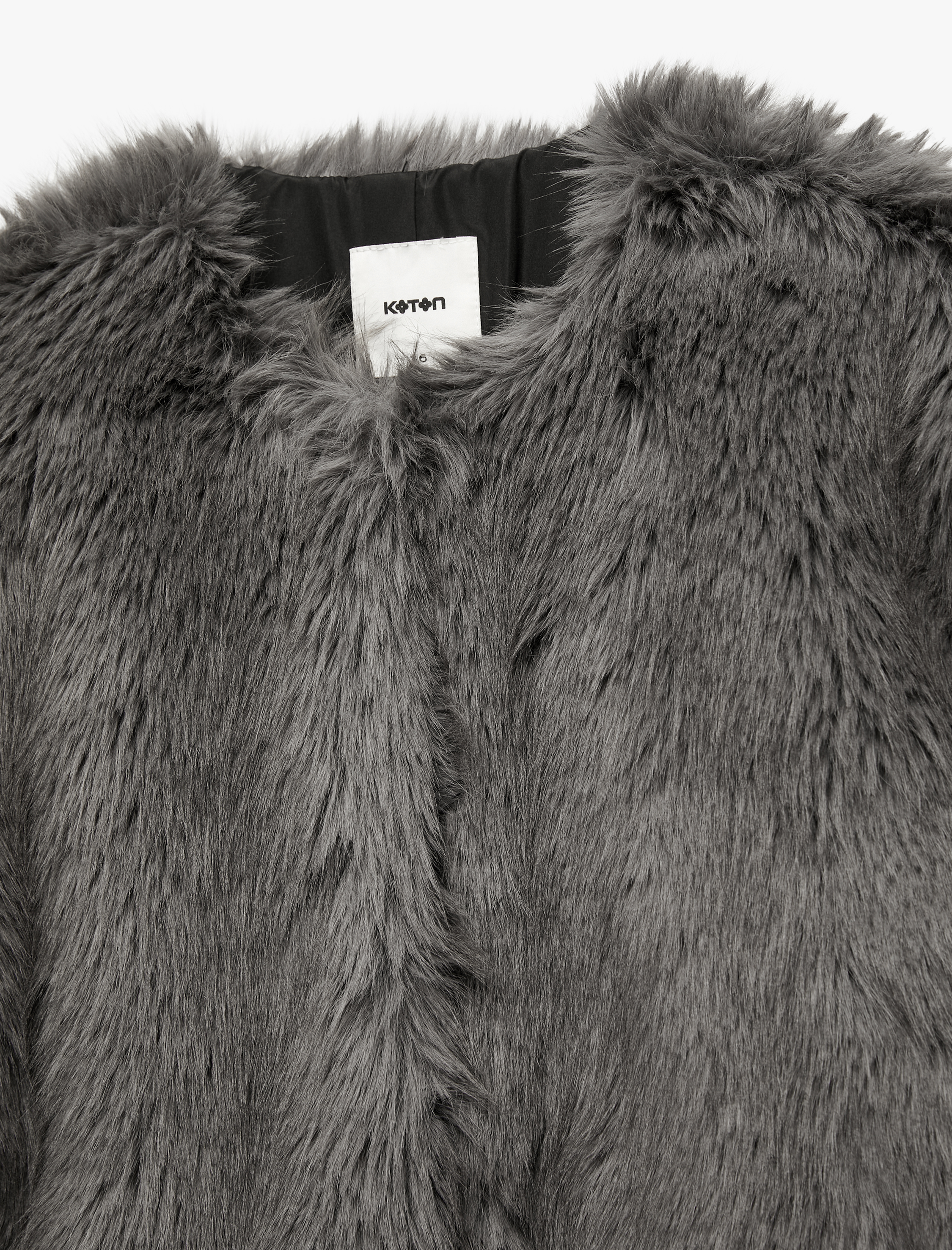 Koton X Sibil Çetinkaya - Uzun Kollu Bisiklet Yaka Crop Suni Kürk Mont