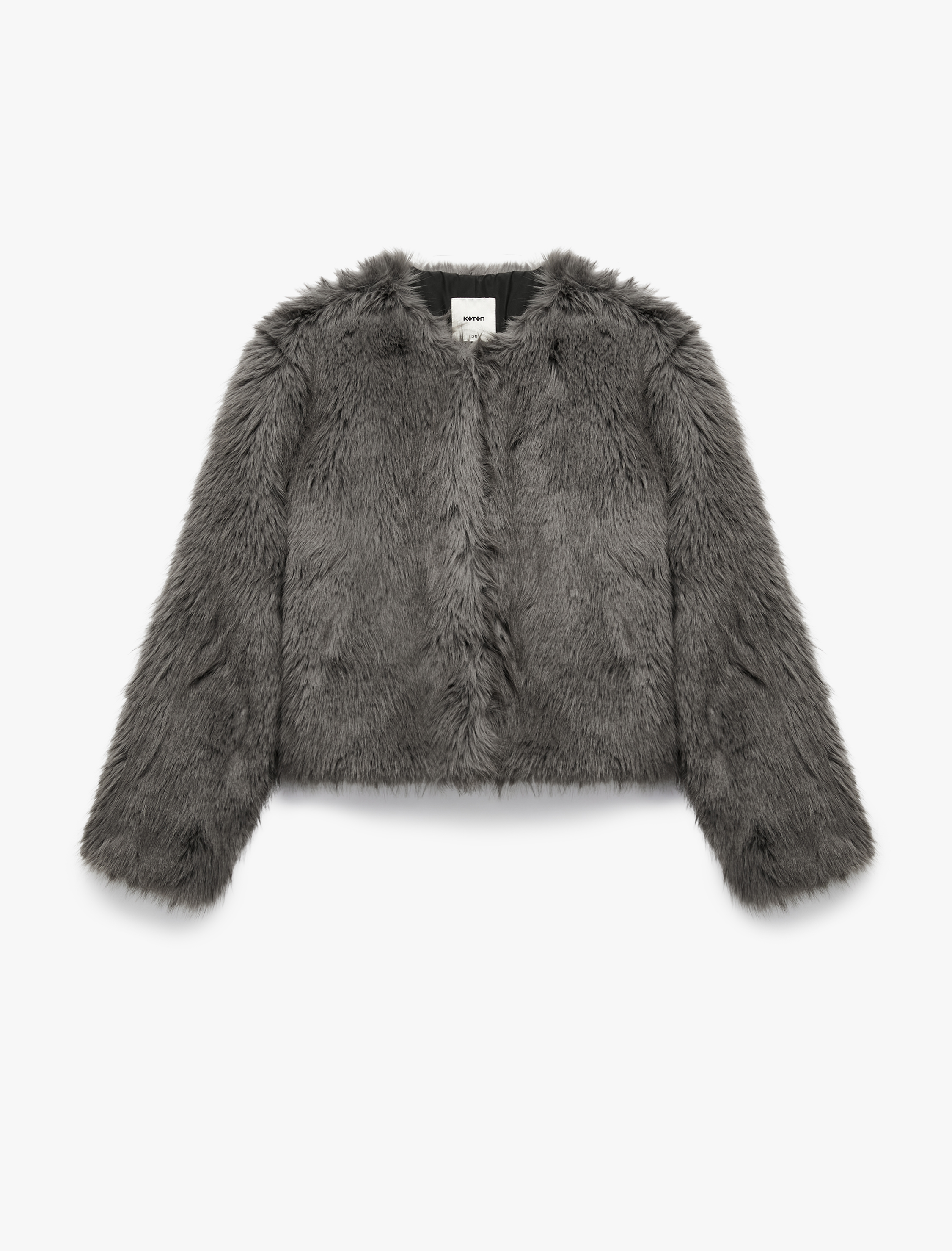 Koton X Sibil Çetinkaya - Uzun Kollu Bisiklet Yaka Crop Suni Kürk Mont