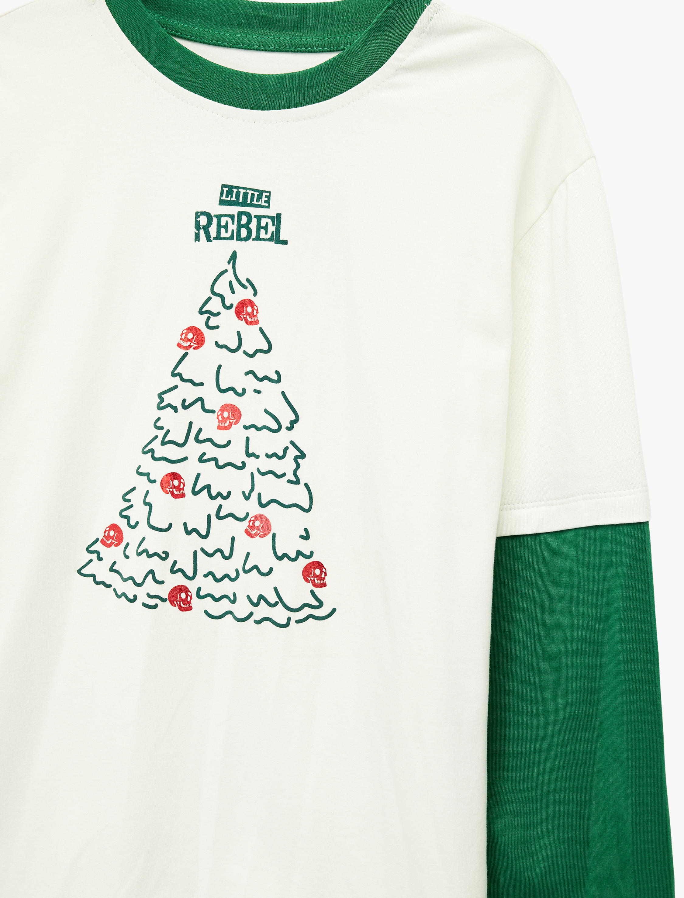  Erkek Çocuk Yılbaşı Ağacı Baskılı Uzun Kollu Bisiklet Yaka Tişört