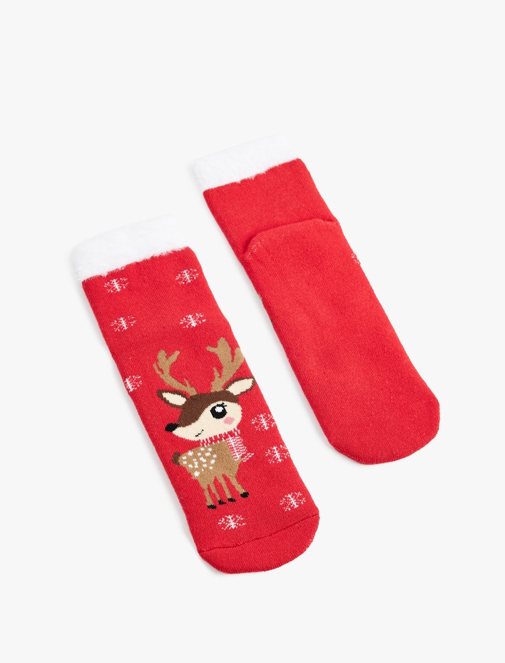 Kadın Tüy Detaylı Çok Renkli Yılbaşı Temalı Soket Çorap