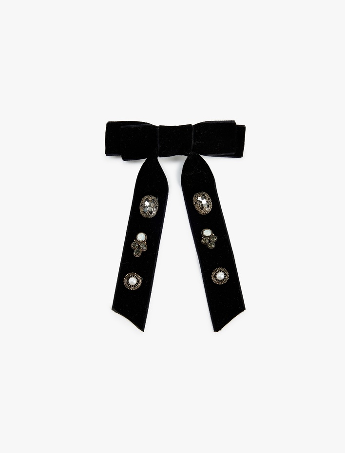 Kadın Boncuk Detaylı Fiyonklu Saç Tokası