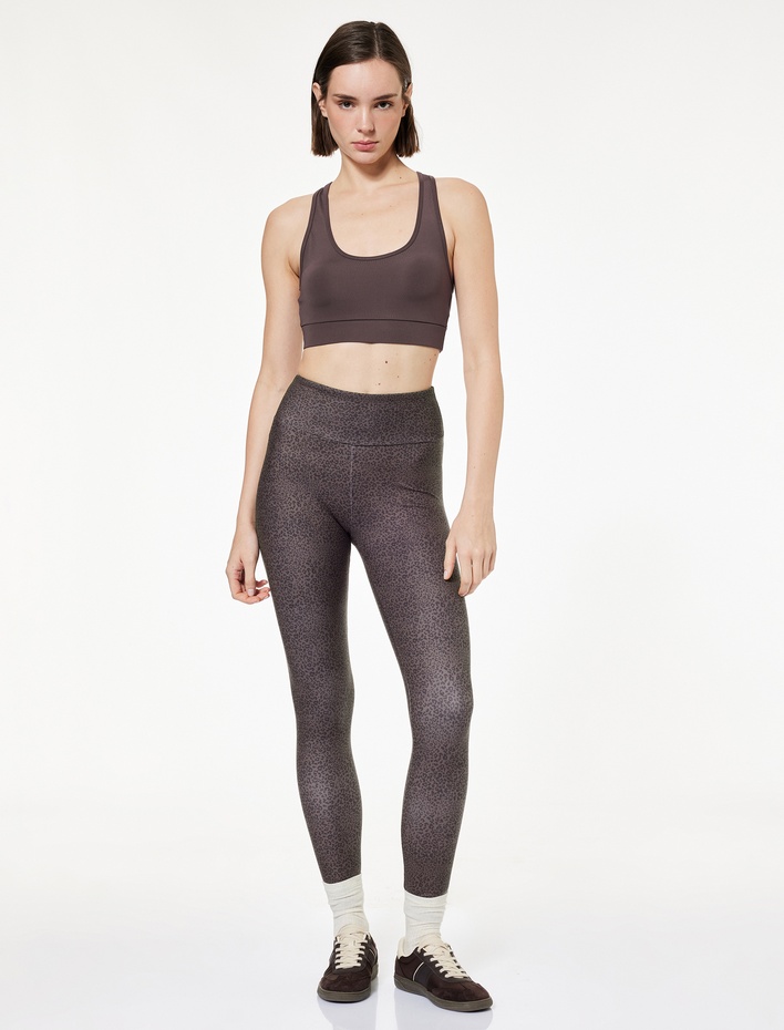  Yüksek Bel Slim Fit Leopar Desenli Spor Tayt