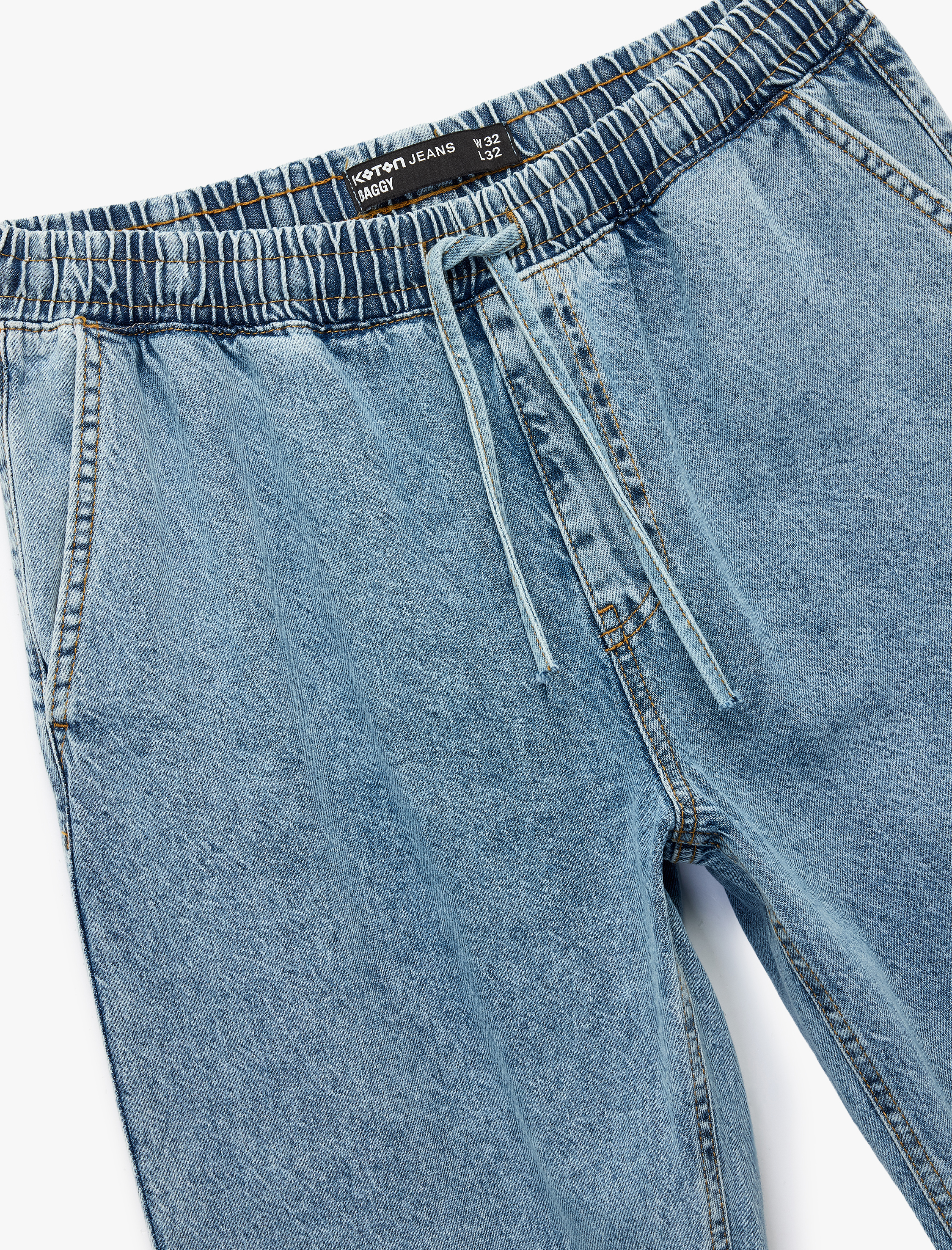   Pamuklu Beli Bağcıklı Bol Baggy Jean Pantolon