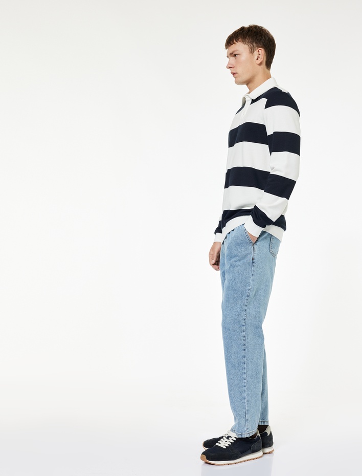  Pamuklu Beli Bağcıklı Bol Baggy Jean Pantolon