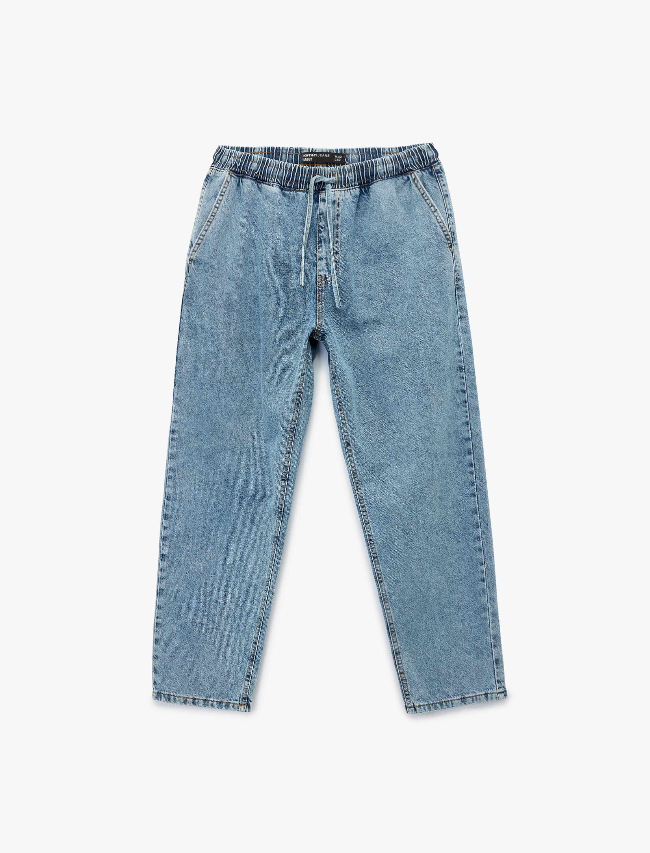   Pamuklu Beli Bağcıklı Bol Baggy Jean Pantolon