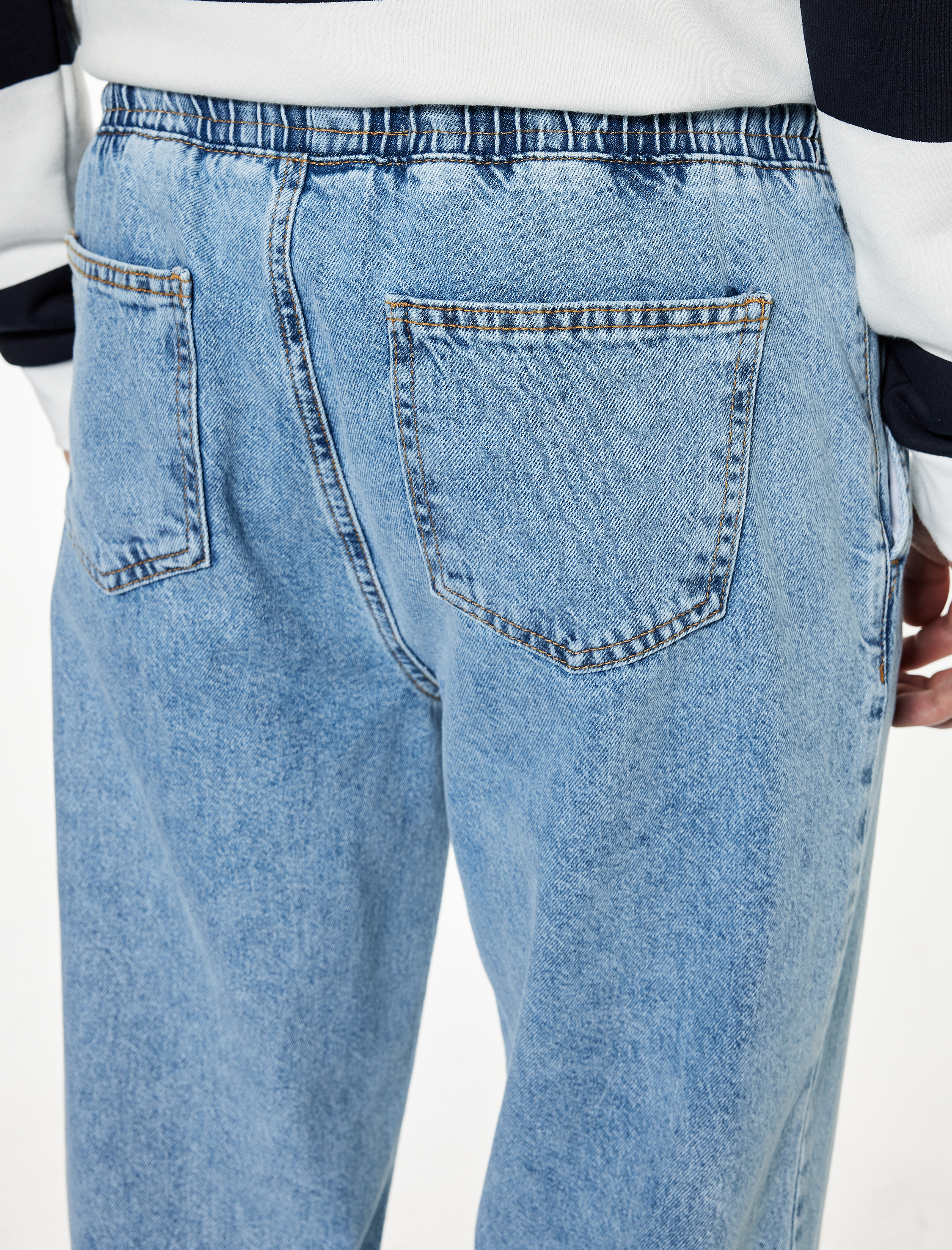   Pamuklu Beli Bağcıklı Bol Baggy Jean Pantolon