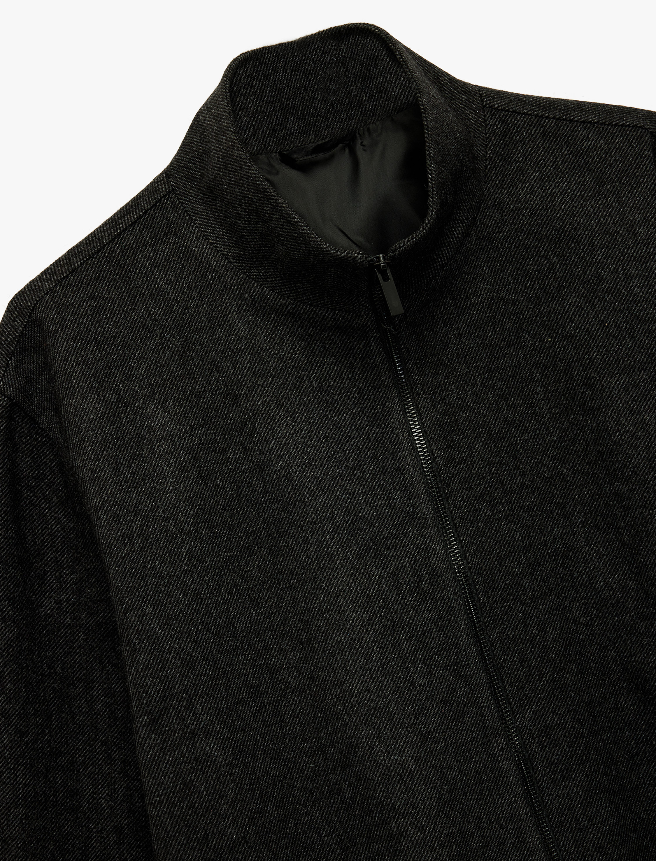   Uzun Kollu Slim Fit Cepli Dik Yaka Fermuarlı Kaşe Spor Ceket