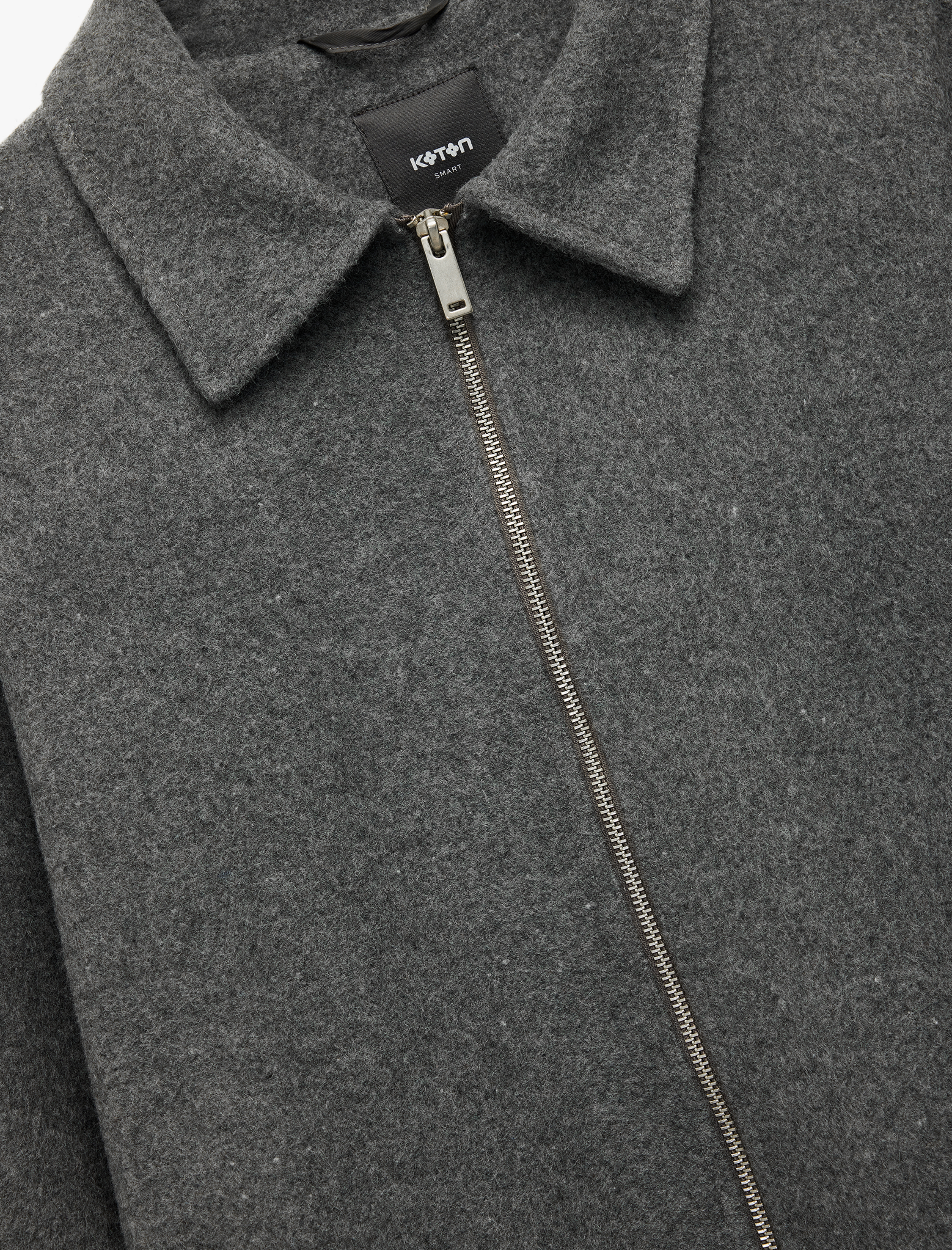   Slim Fit Uzun Kollu Klasik Yaka Fermuarlı Kaşe Gömlek Ceket