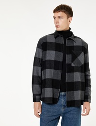 Regular Fit Cepli Uzun Kollu Kareli Klasik Yaka Düğmeli Oduncu Gömleği