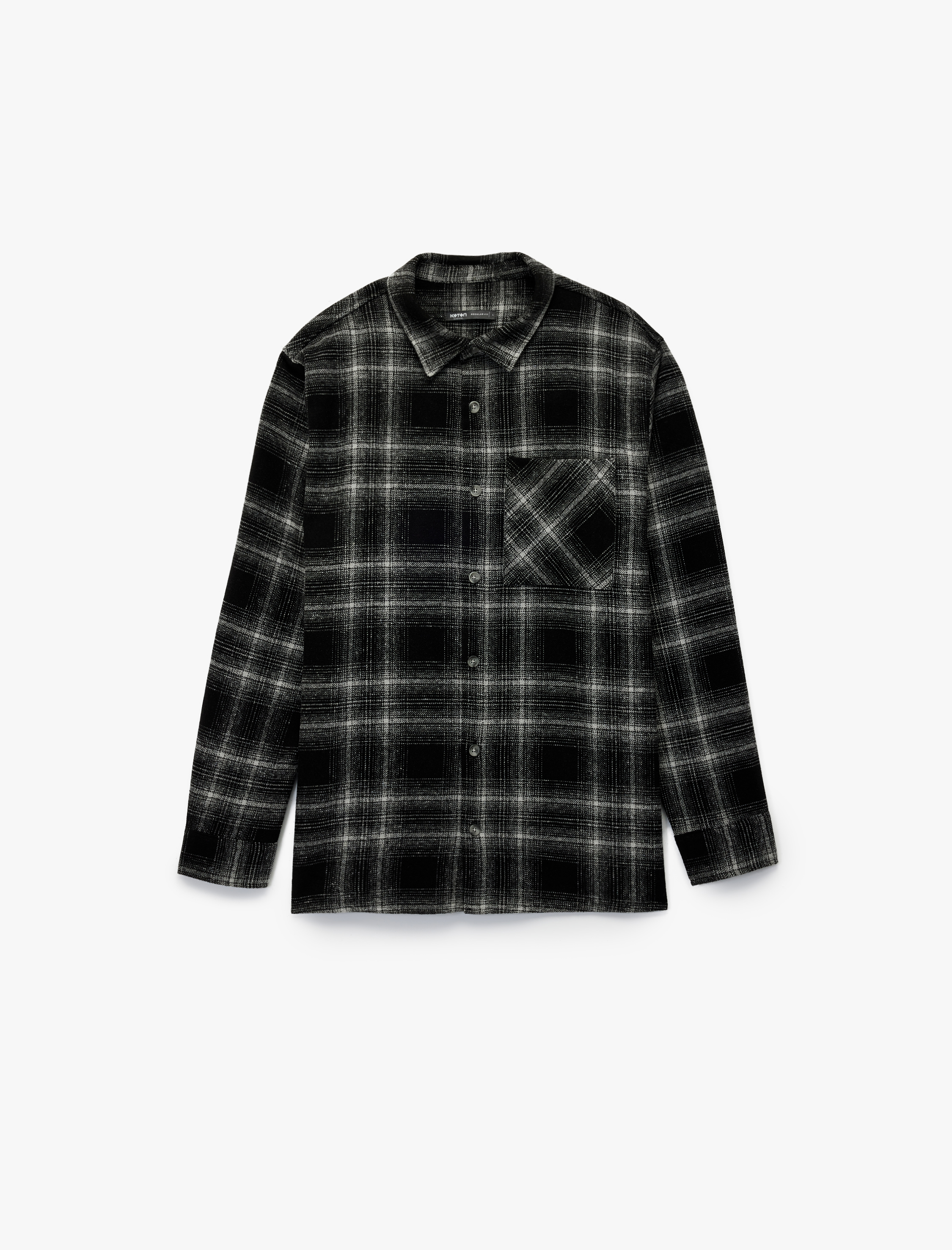   Regular Fit Düğmeli Uzun Kollu Cepli Klasik Yaka Oduncu Gömleği