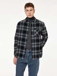 Regular Fit Düğmeli Uzun Kollu Cepli Klasik Yaka Oduncu Gömleği