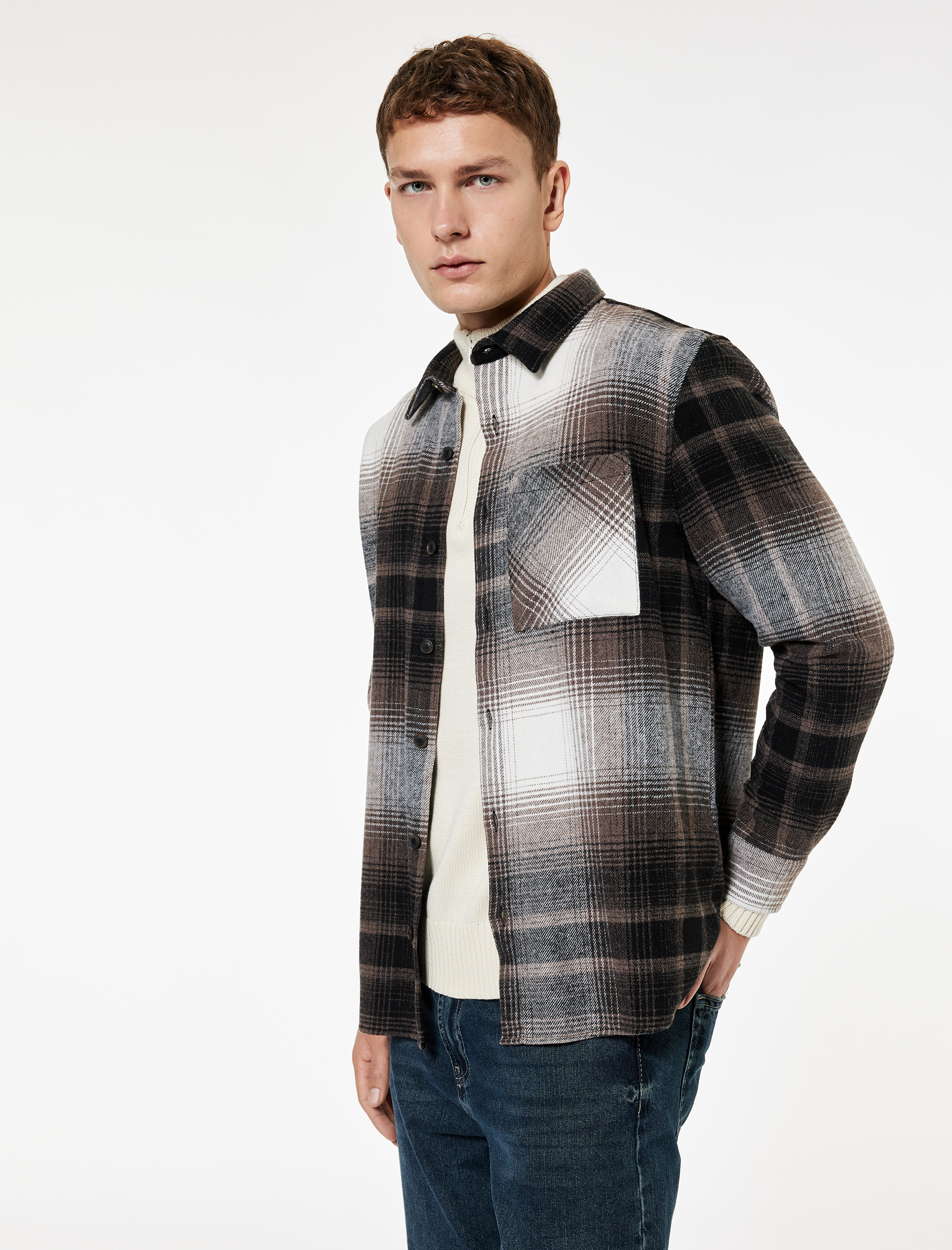 Regular Fit Cep Detaylı Uzun Kollu Klasik Yaka Oduncu Gömleği