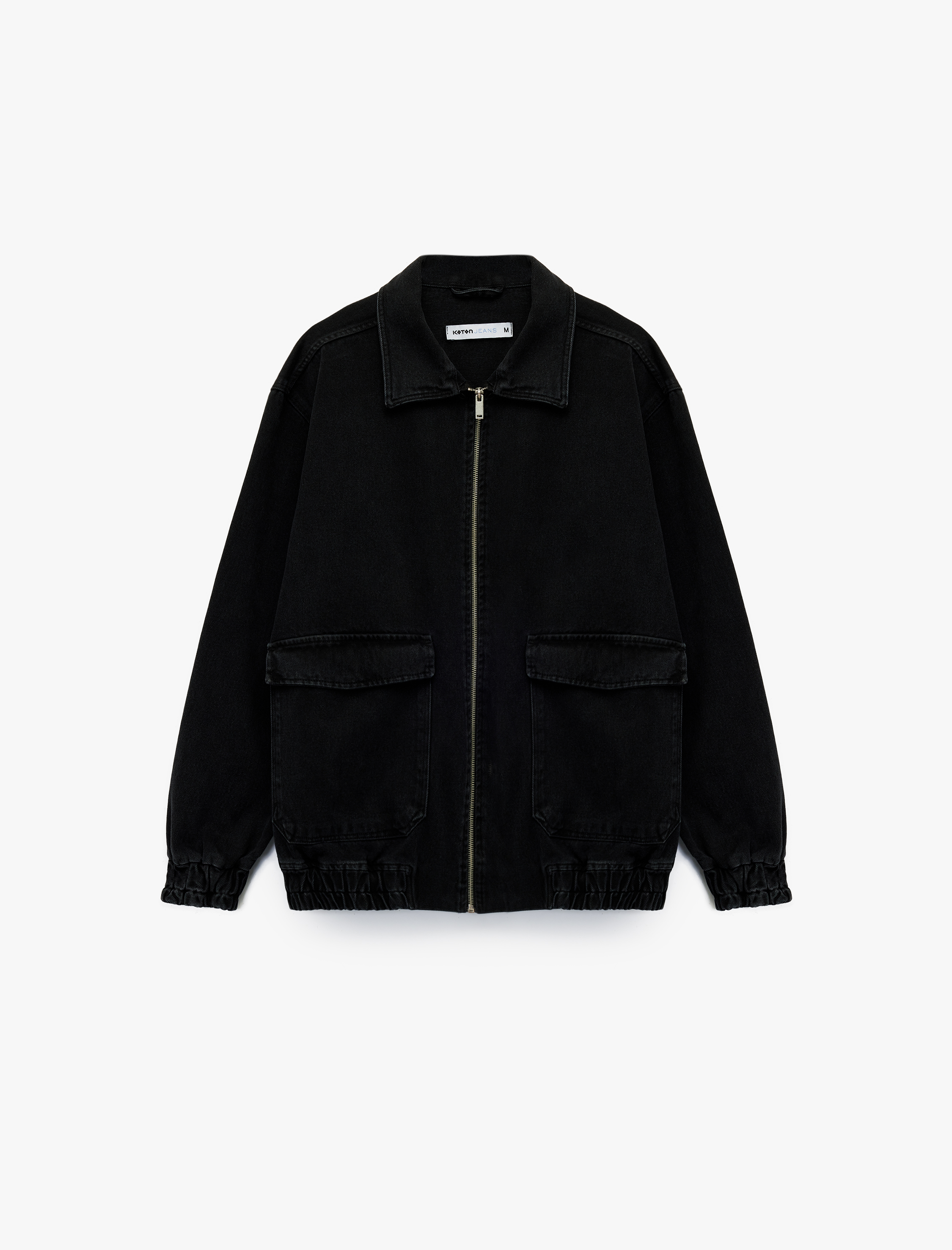   Kapaklı Cepli Regular Fit Pamuklu Gömlek Yaka Fermuarlı Bomber Jean Ceket