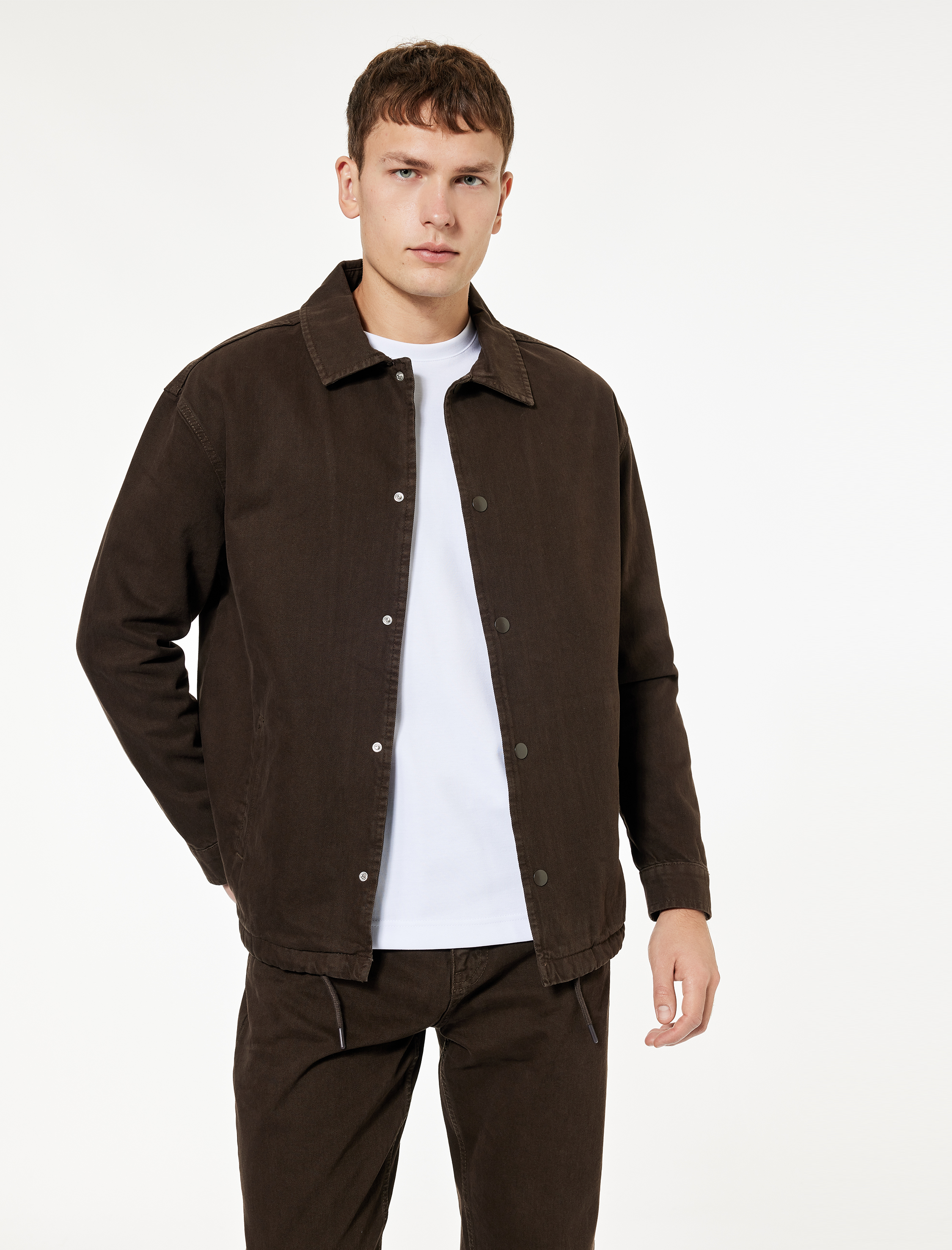   Pamuklu Cepli Bel Detaylı Gömlek Yaka Düğmeli Yıkamalı Oversize Jean Ceket