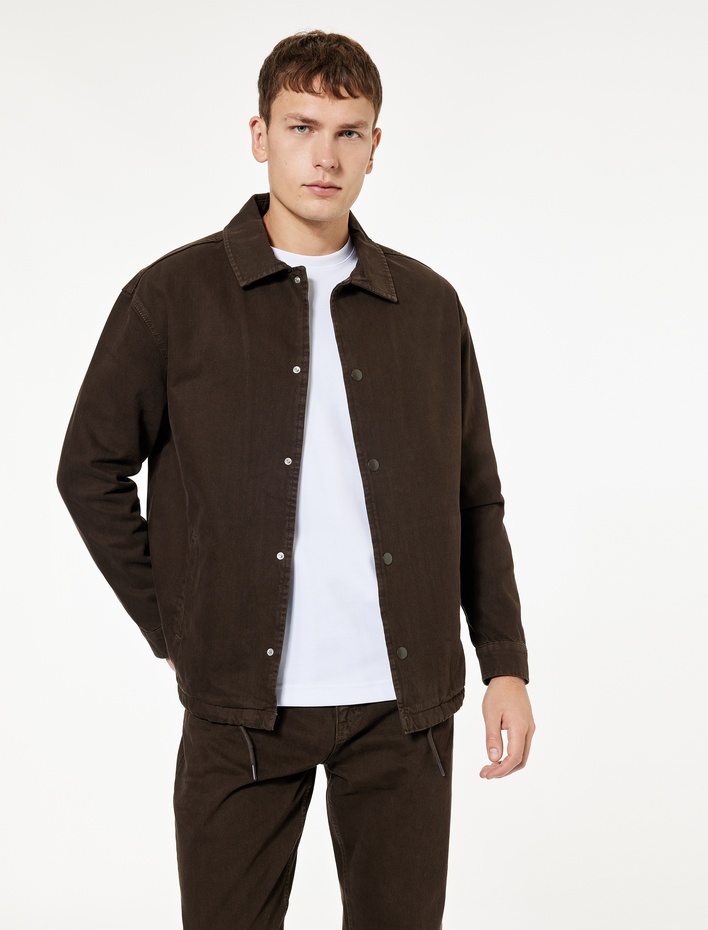  Pamuklu Cepli Bel Detaylı Gömlek Yaka Düğmeli Yıkamalı Oversize Jean Ceket