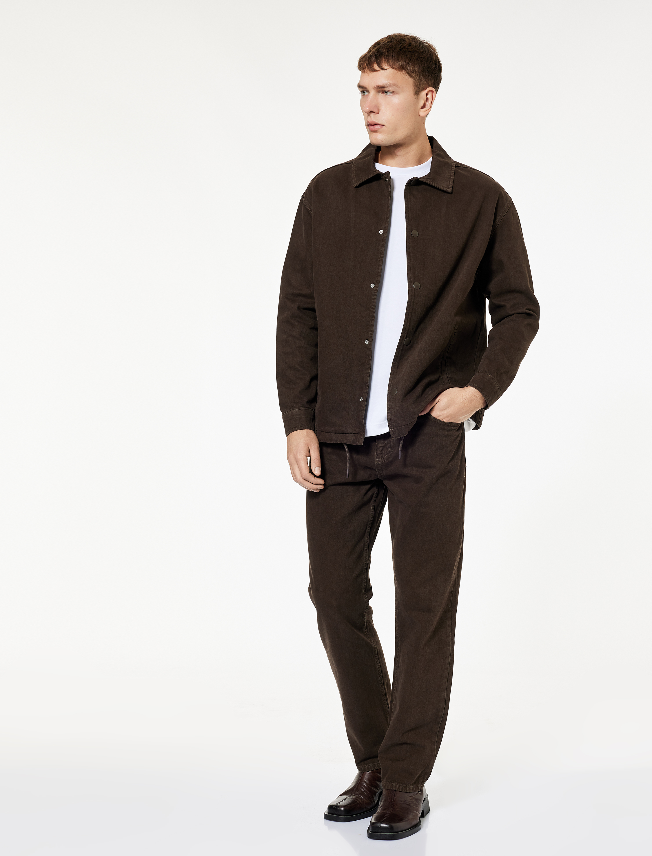   Pamuklu Cepli Bel Detaylı Gömlek Yaka Düğmeli Yıkamalı Oversize Jean Ceket