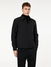 Slim Fit Uzun Kollu Gömlek Yaka Fermuarlı Bomber Ceket