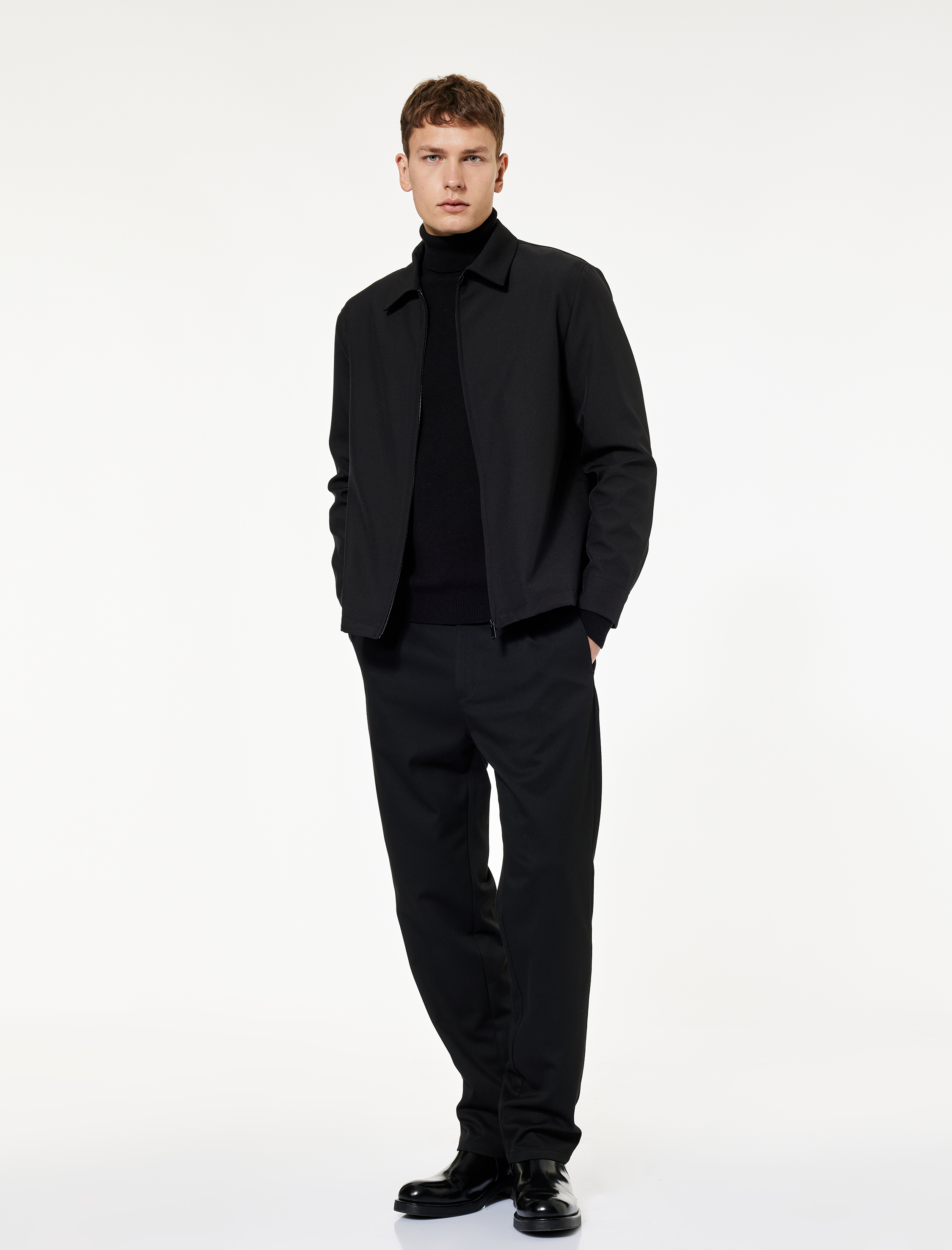   Slim Fit Uzun Kollu Gömlek Yaka Fermuarlı Bomber Ceket