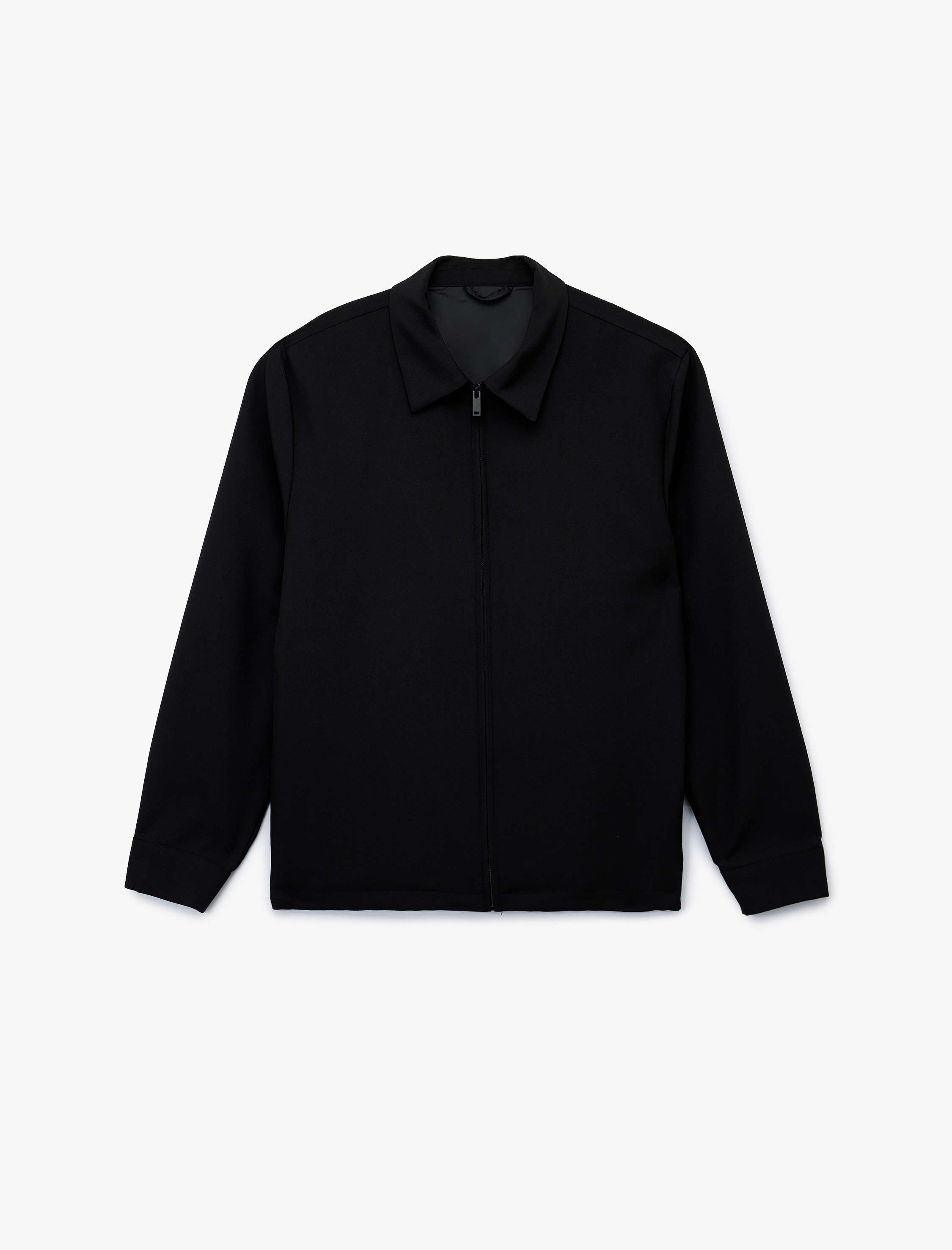   Slim Fit Uzun Kollu Gömlek Yaka Fermuarlı Bomber Ceket