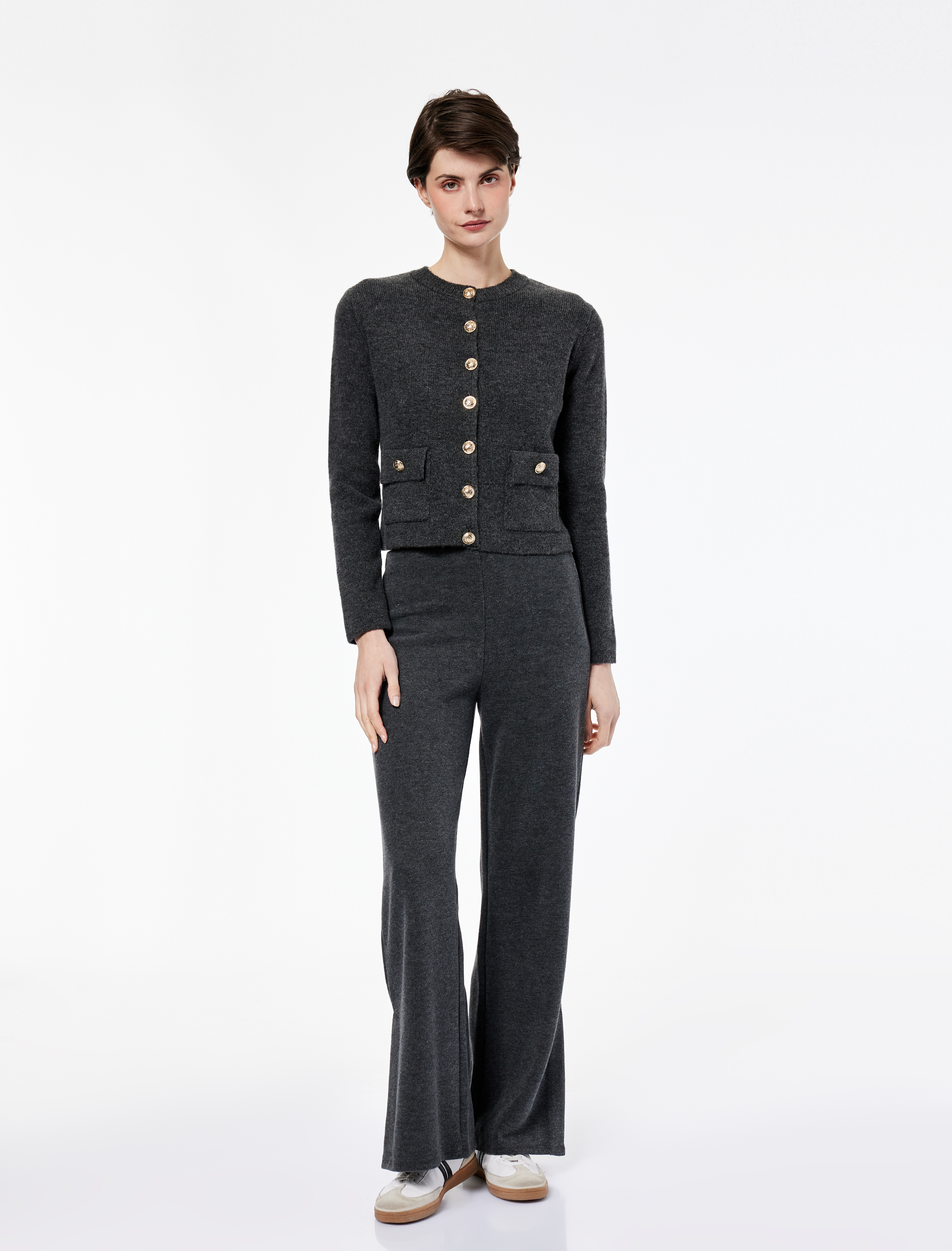   Standart Bel Düz Bol Paça Pantolon