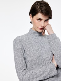 Slim Fit Kaşkorse Uzun Kollu Dik Yaka Crop Tişört