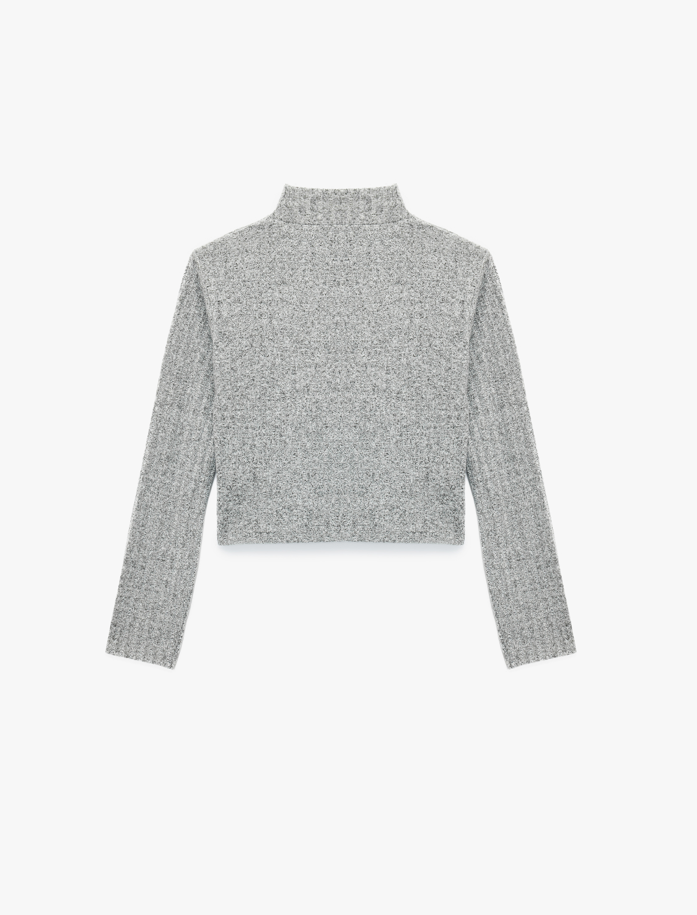   Slim Fit Kaşkorse Uzun Kollu Dik Yaka Crop Tişört