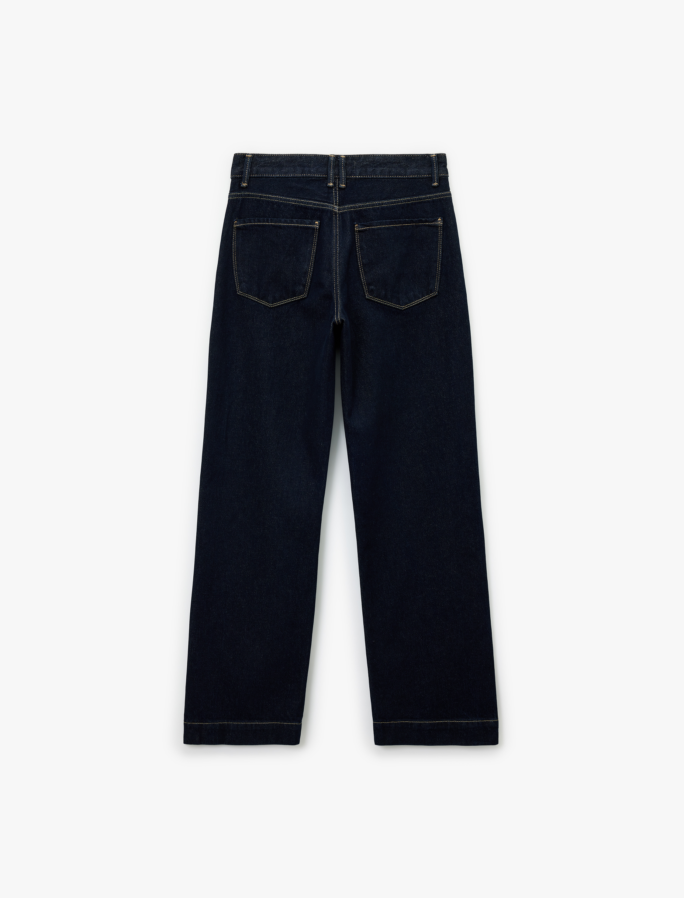 Pamuklu Düz Paça Normal Bel Düğmeli Jean Pantolon - Straight Fit Jean