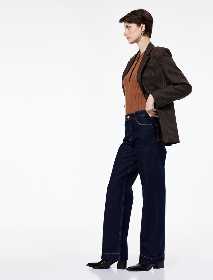  Pamuklu Düz Paça Normal Bel Düğmeli Jean Pantolon - Straight Fit Jean