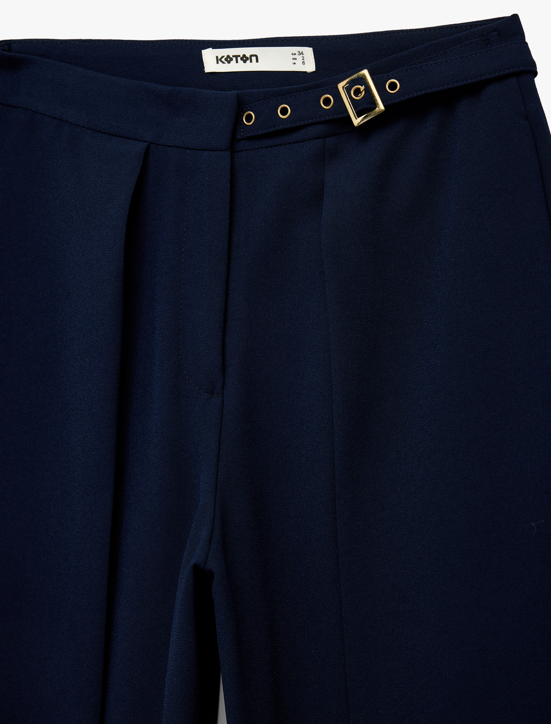   Kemer Detaylı Bilek Boy Geniş Paça Krep Palazzo Pantolon