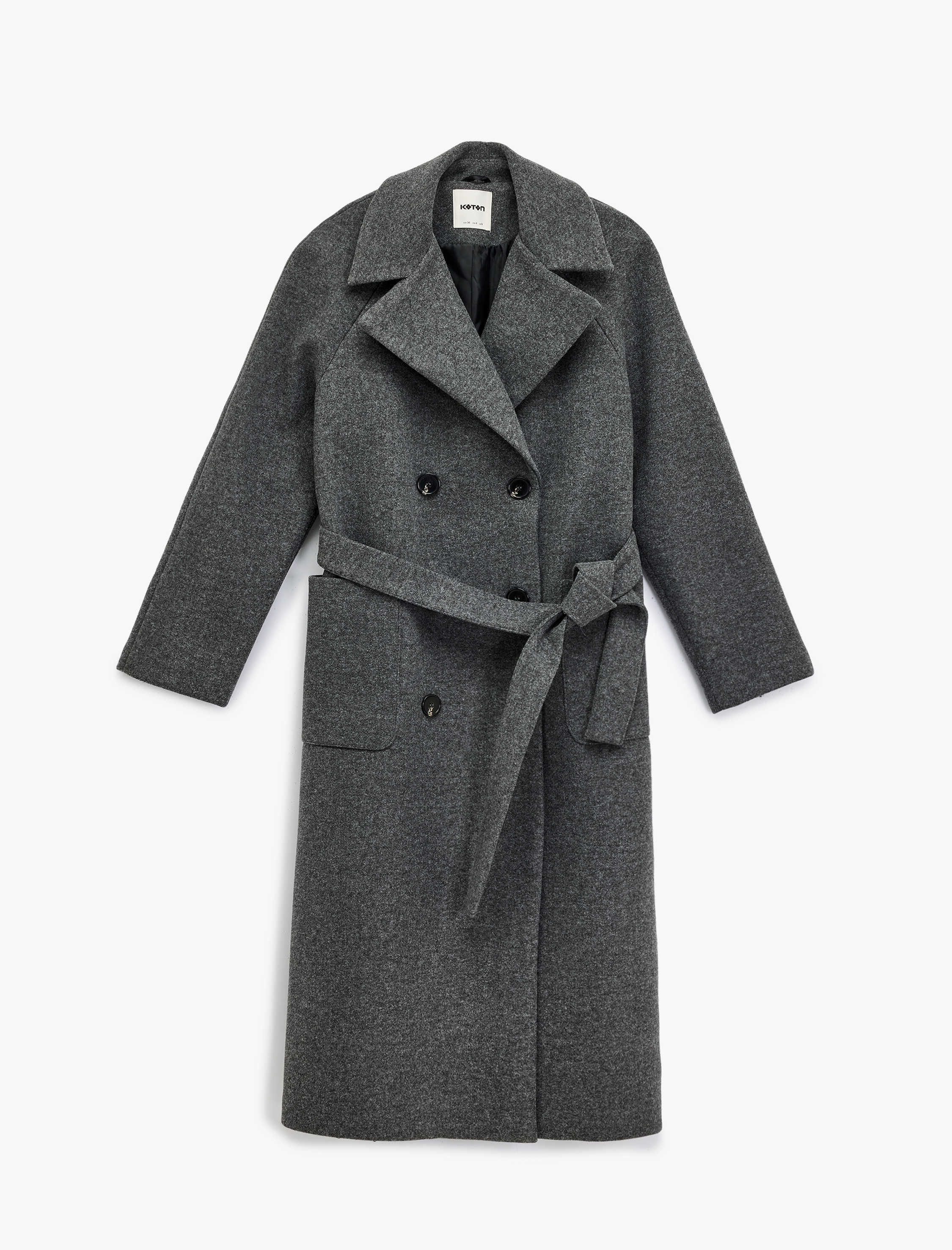   Uzun Kollu Cepli Kruvaze Kemerli Uzun Kaşe Kaban